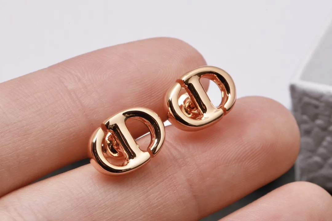CD Navy Stud Earrings (Gold-Plated Brass) D13017592 — view 5