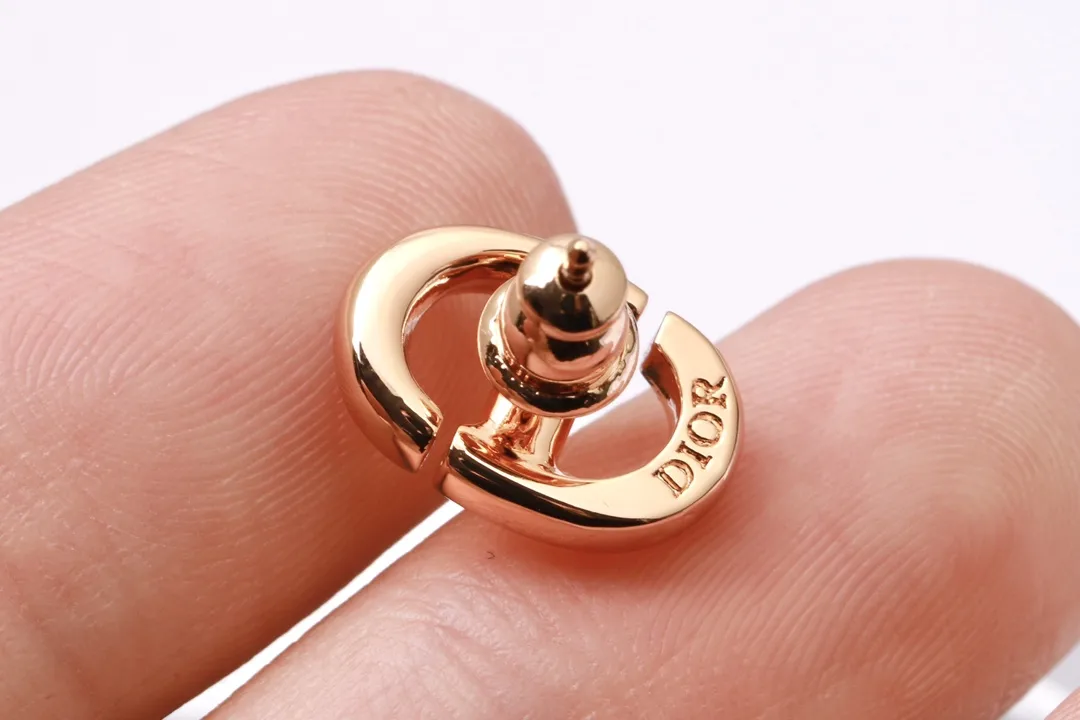 CD Navy Stud Earrings (Gold-Plated Brass) D13017592 — view 6