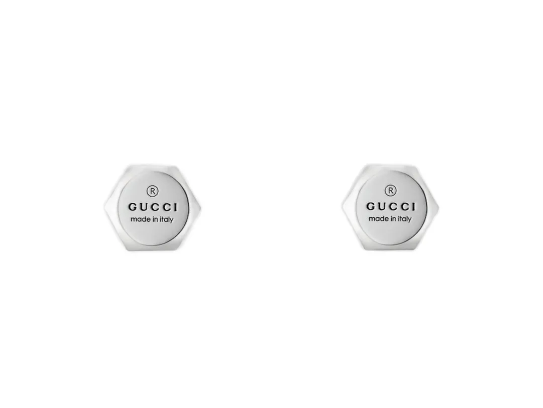 Logo Engraved Hexagonal Stud Earrings (Sterling Silver) D17517249