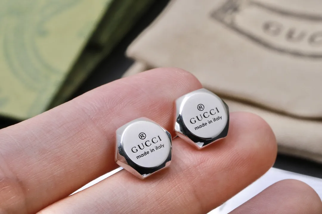 Logo Engraved Hexagonal Stud Earrings (Sterling Silver) D17517249 — view 4
