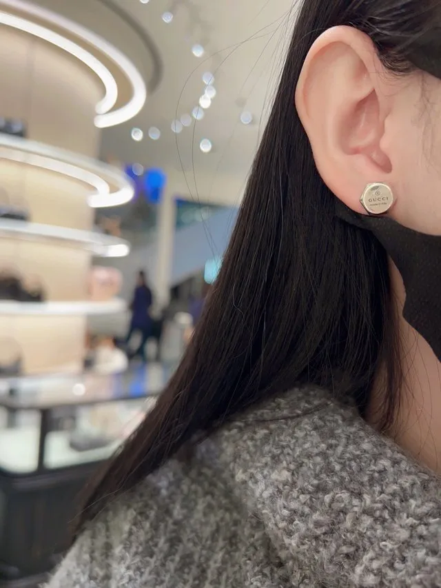Logo Engraved Hexagonal Stud Earrings (Sterling Silver) D17517249 — view 6