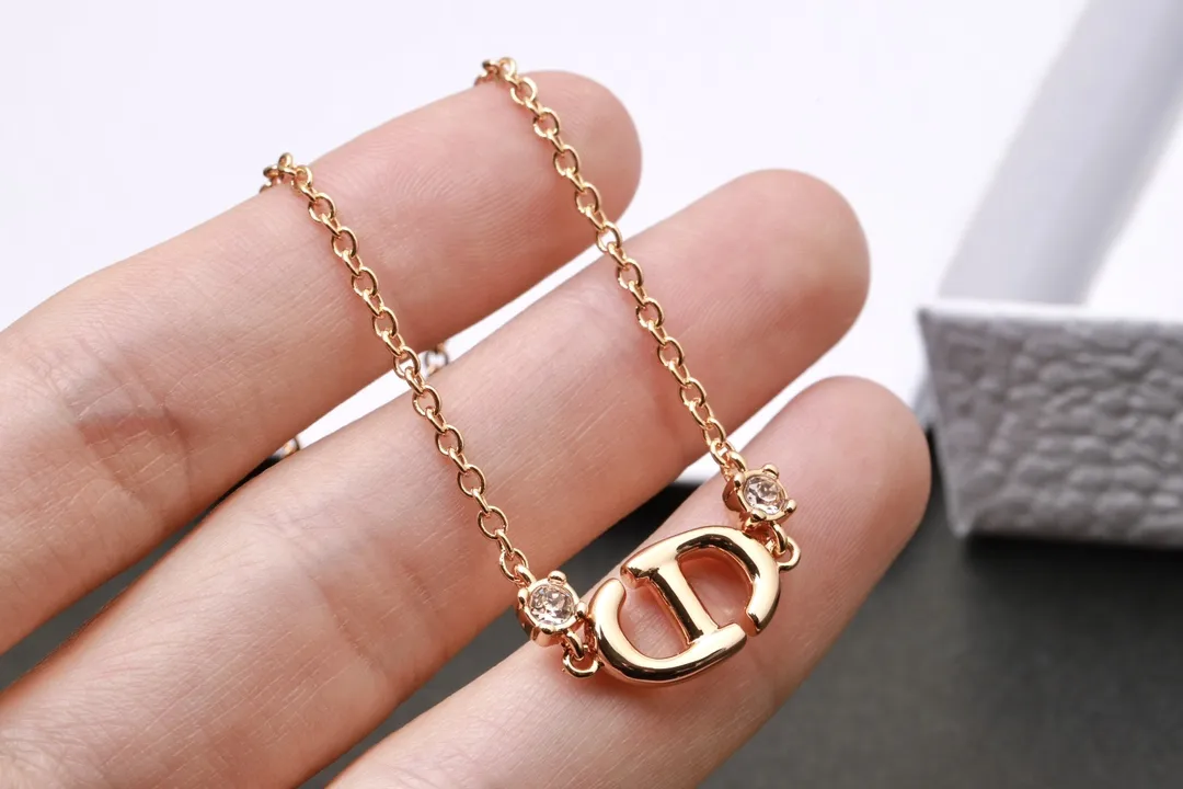 CD Navy Crystal Pendant Necklace (Rose Gold-Plated) D13516771 — view 4