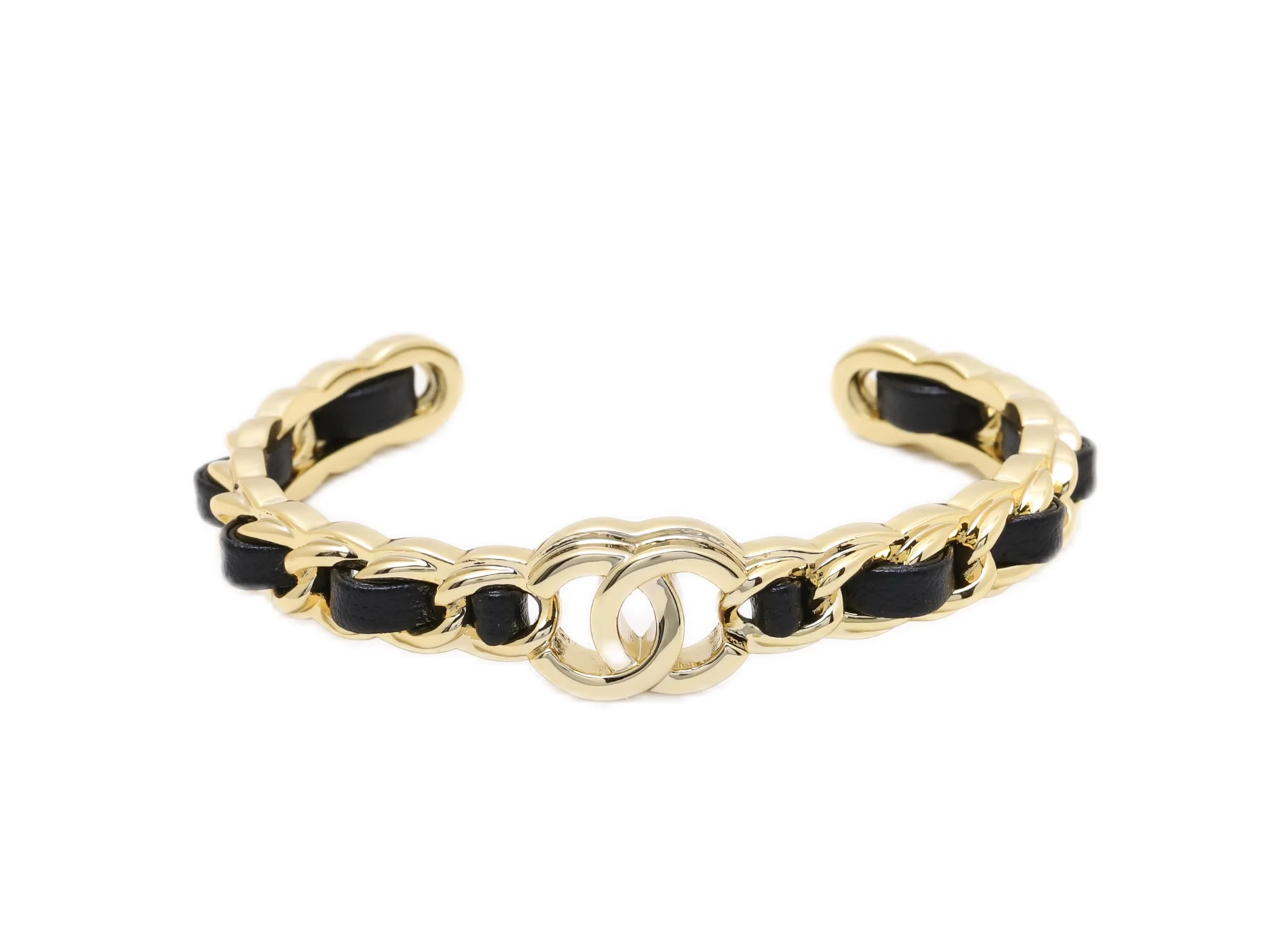 Leather-Intertwined Chain Cuff Bracelet D16017681