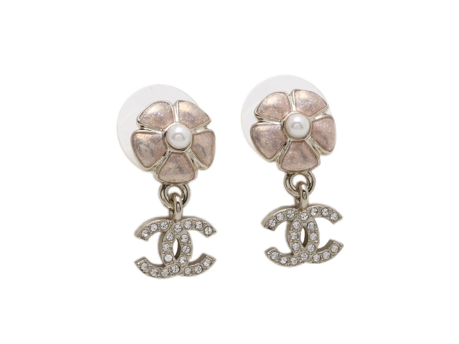 Camellia and Crystal Double C Drop Earrings D14016621