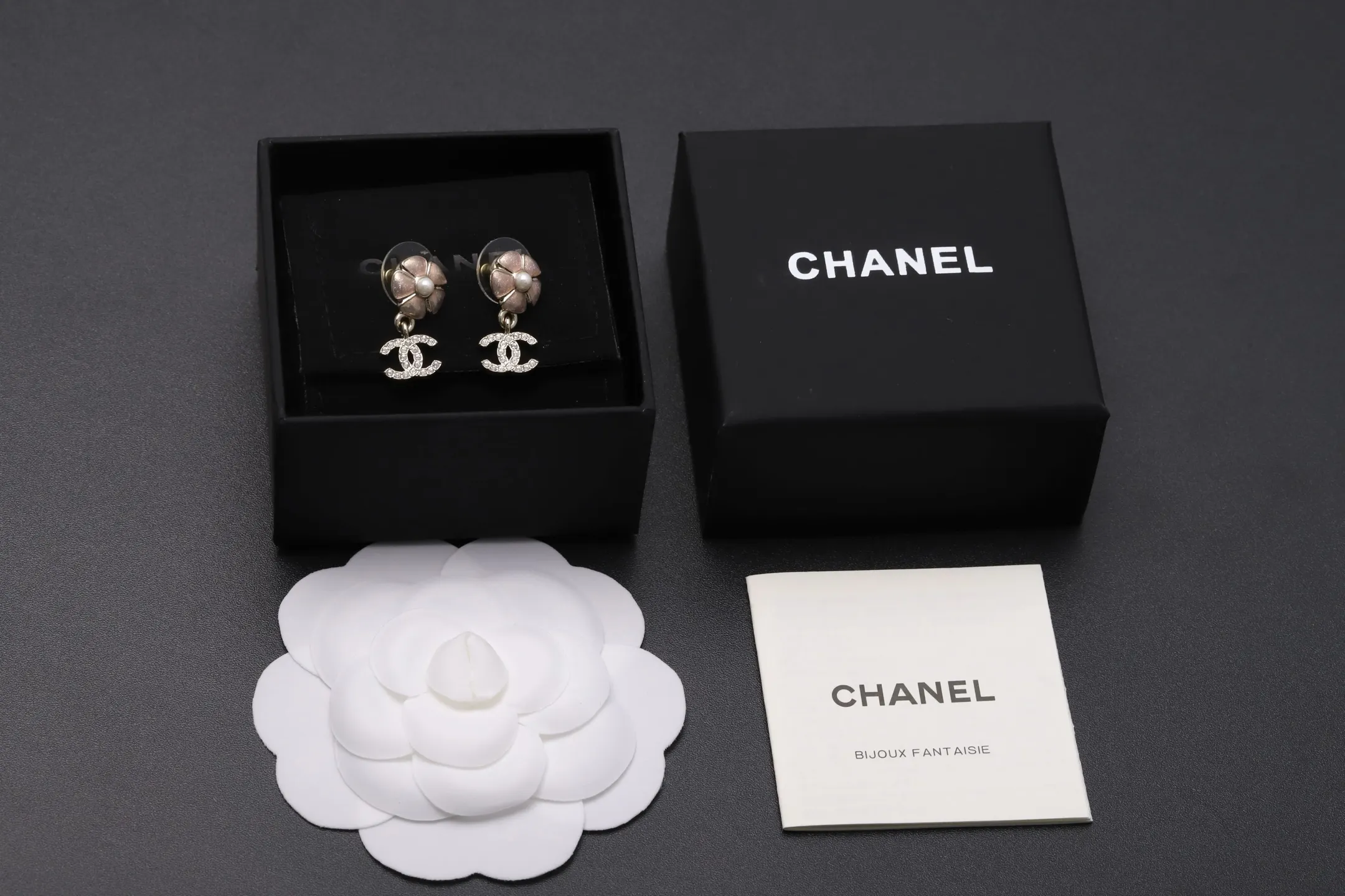 Camellia and Crystal Double C Drop Earrings D14016621 — view 2