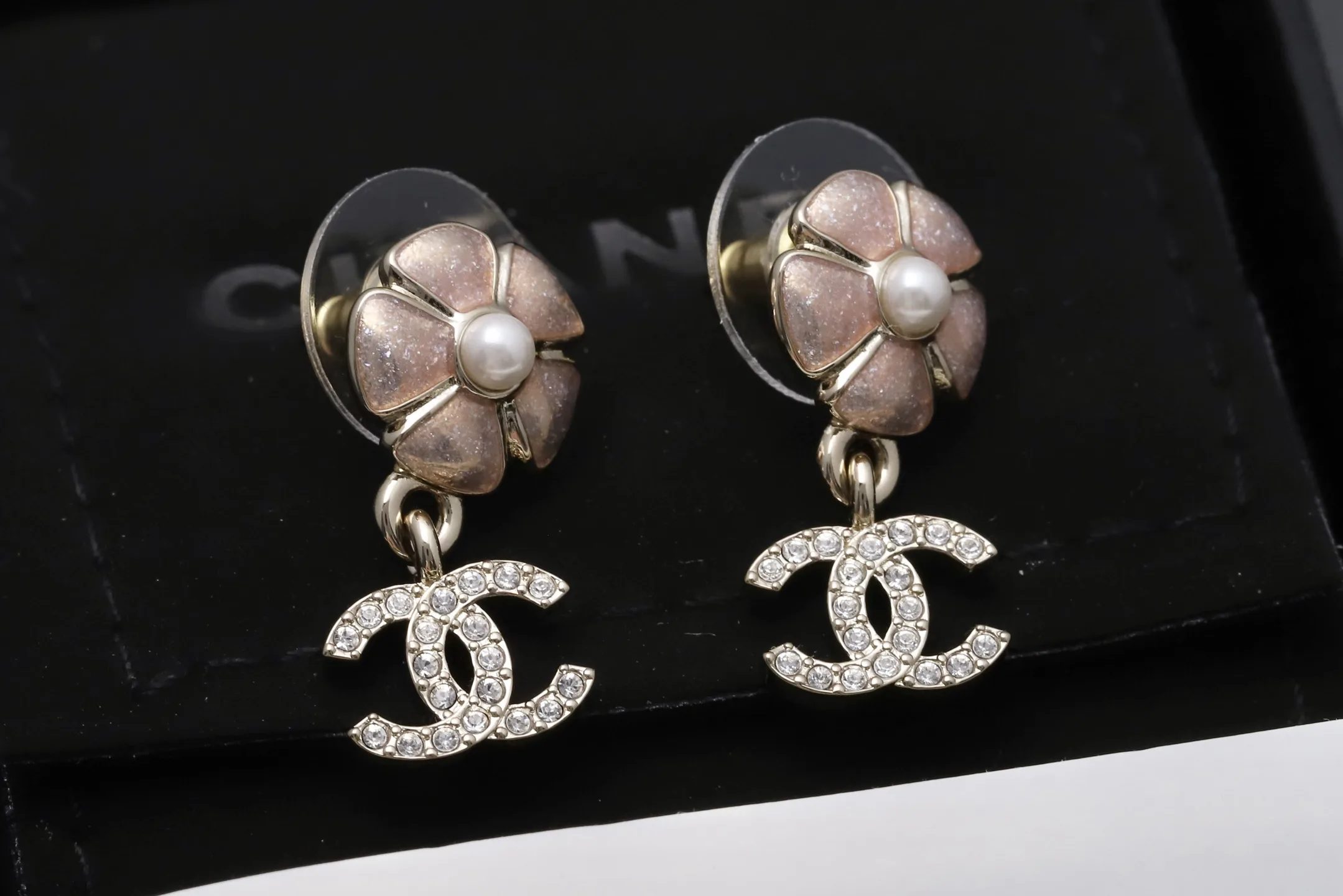 Camellia and Crystal Double C Drop Earrings D14016621 — view 3