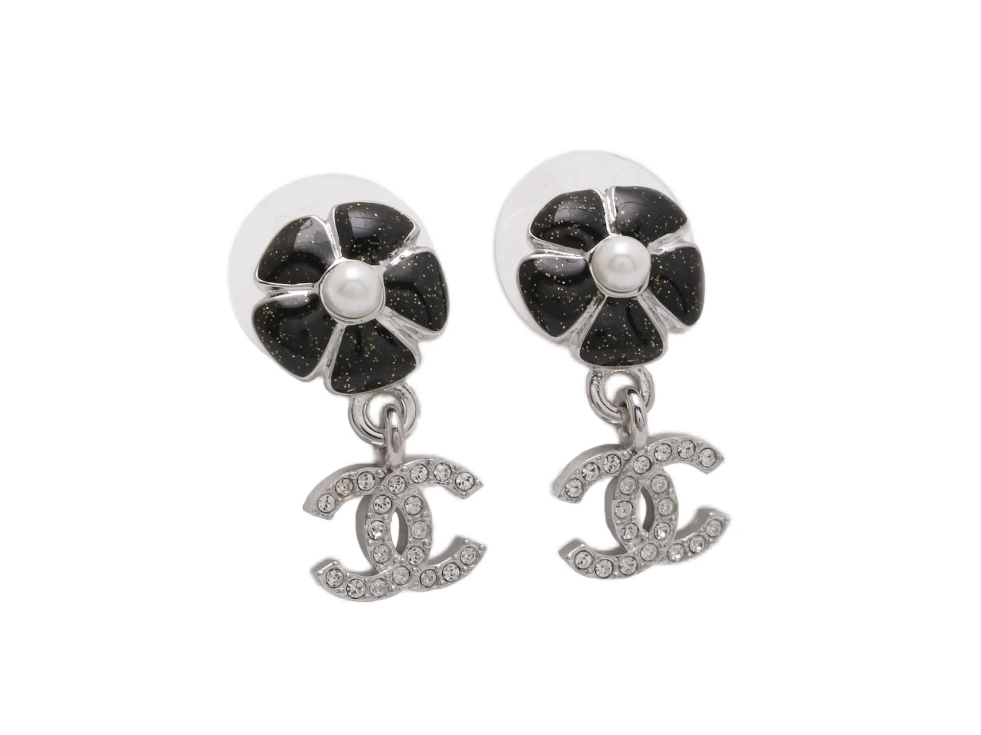 Camellia and Crystal Double C Drop Earrings D14016622