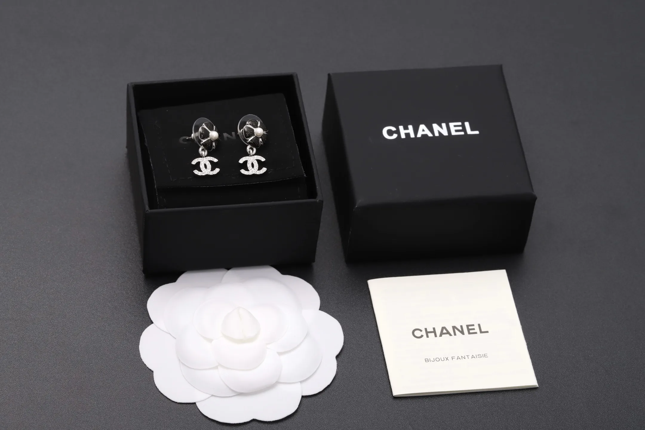 Camellia and Crystal Double C Drop Earrings D14016622 — view 2