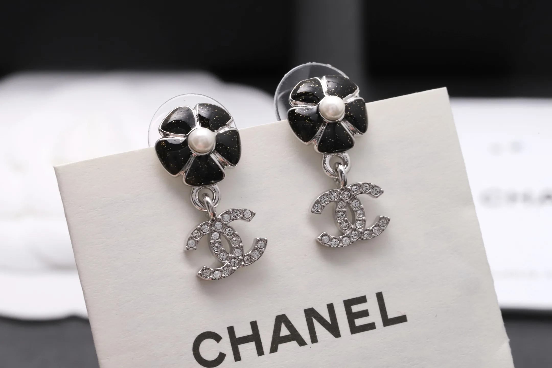 Camellia and Crystal Double C Drop Earrings D14016622 — view 4
