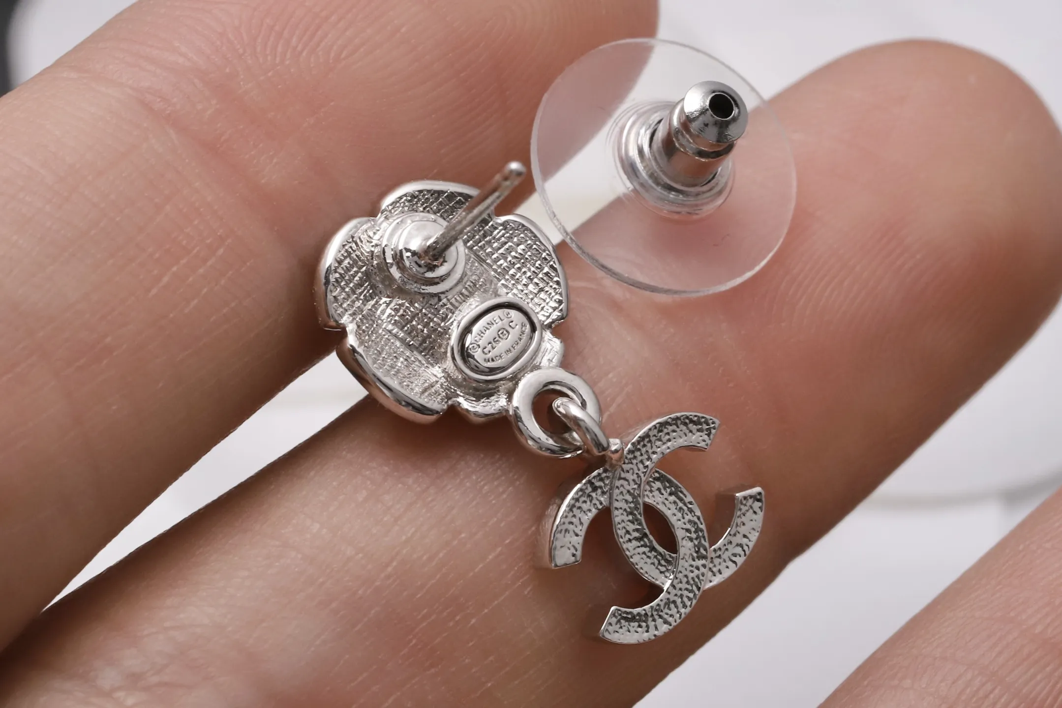 Camellia and Crystal Double C Drop Earrings D14016622 — view 6