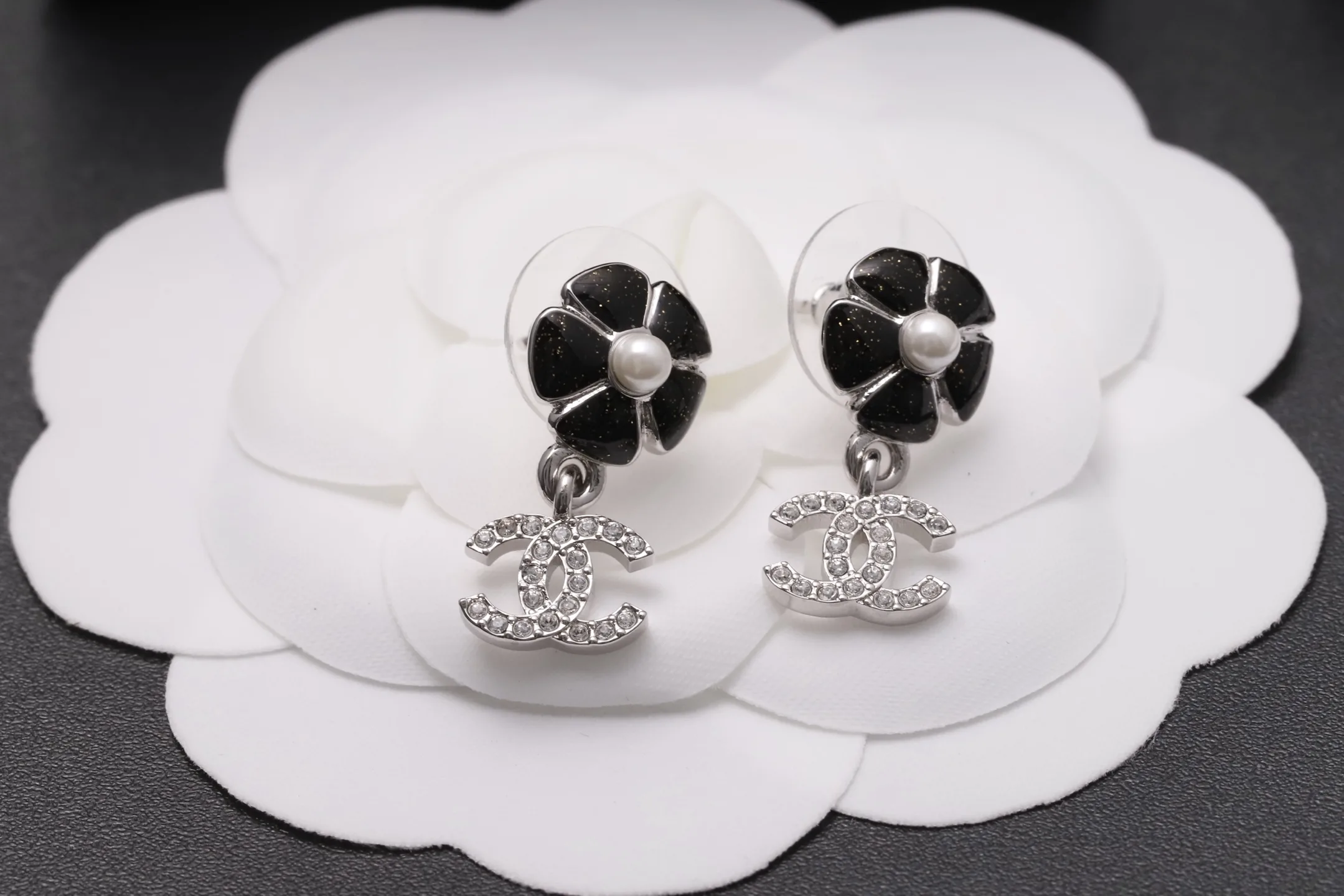 Camellia and Crystal Double C Drop Earrings D14016622 — view 7