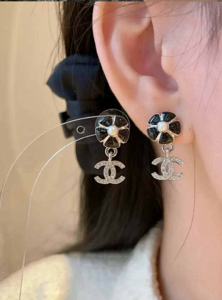 Camellia and Crystal Double C Drop Earrings D14016622 — view 9
