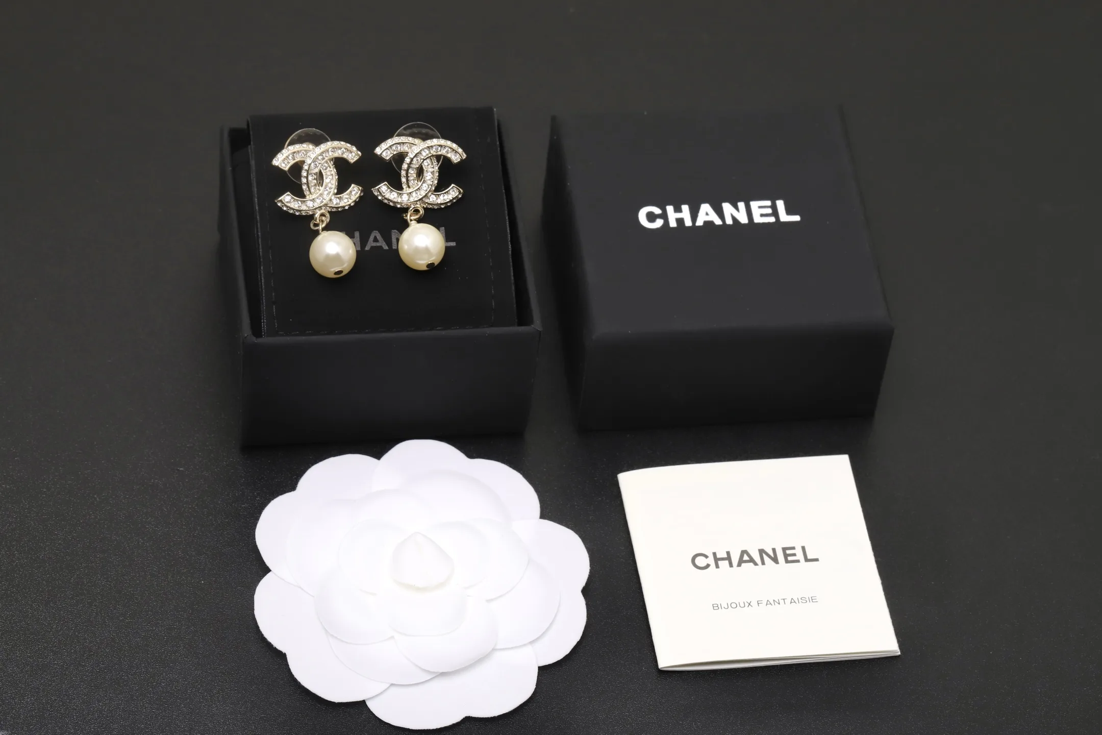Crystal Double C Drop Earrings with Faux Pearls D14517447