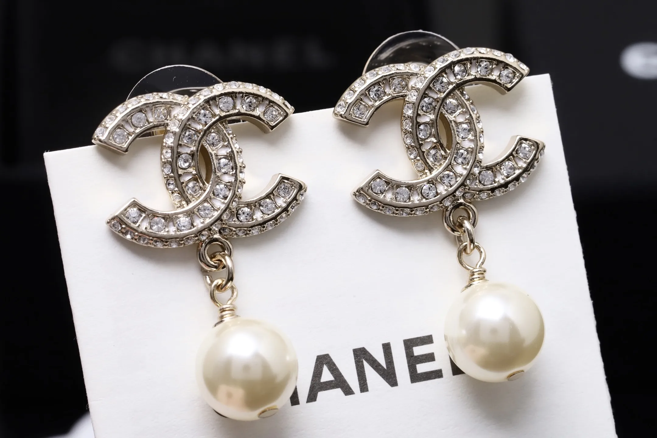 Crystal Double C Drop Earrings with Faux Pearls D14517447 — view 2