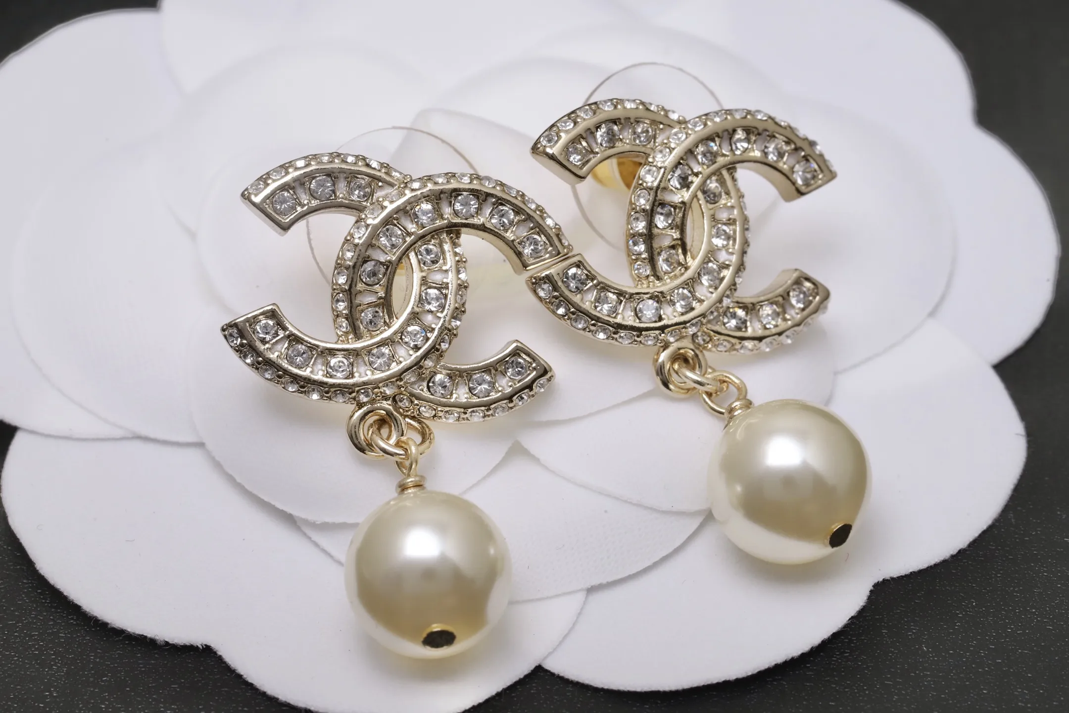 Crystal Double C Drop Earrings with Faux Pearls D14517447 — view 3