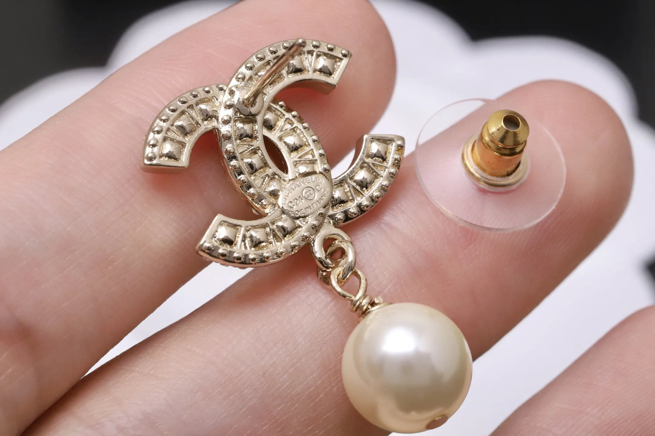 Crystal Double C Drop Earrings with Faux Pearls D14517447 — view 6
