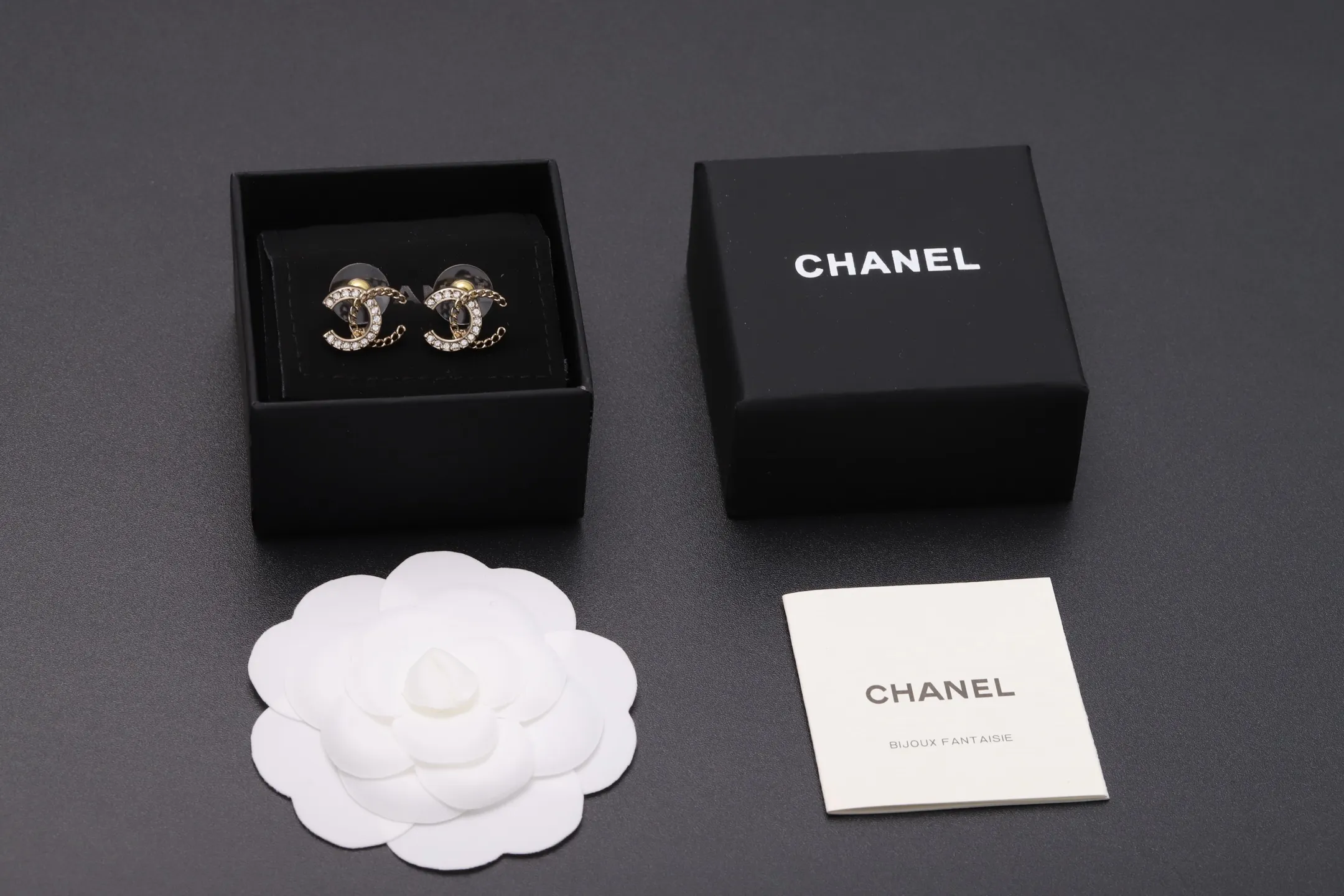Crystal-Embellished Interlocking CC Chain Stud Earrings D13517273 — view 2