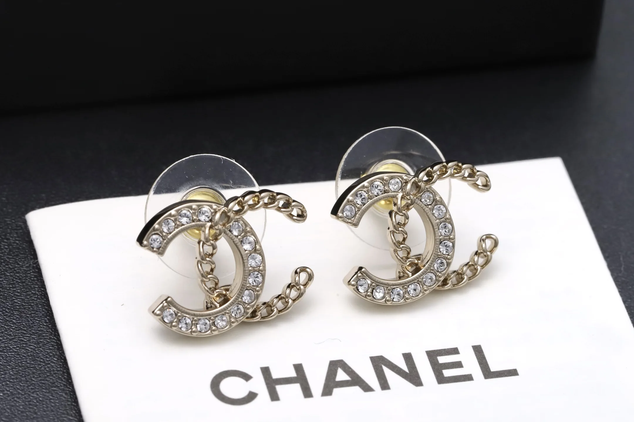 Crystal-Embellished Interlocking CC Chain Stud Earrings D13517273 — view 3