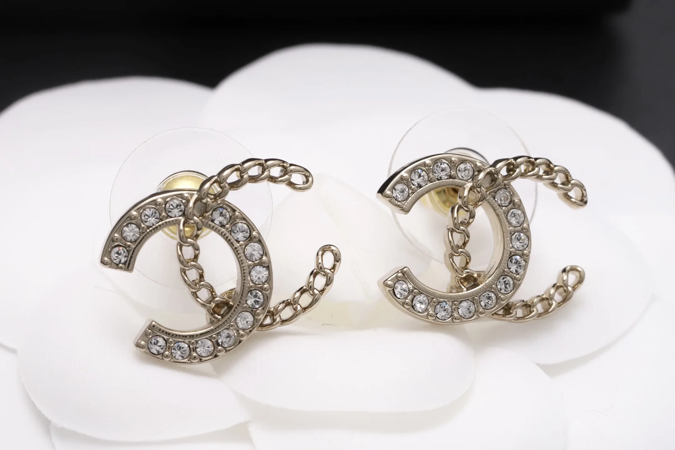 Crystal-Embellished Interlocking CC Chain Stud Earrings D13517273 — view 4