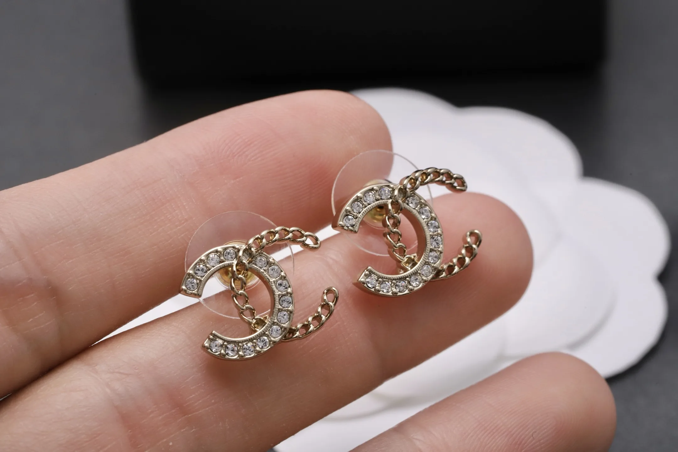 Crystal-Embellished Interlocking CC Chain Stud Earrings D13517273 — view 5