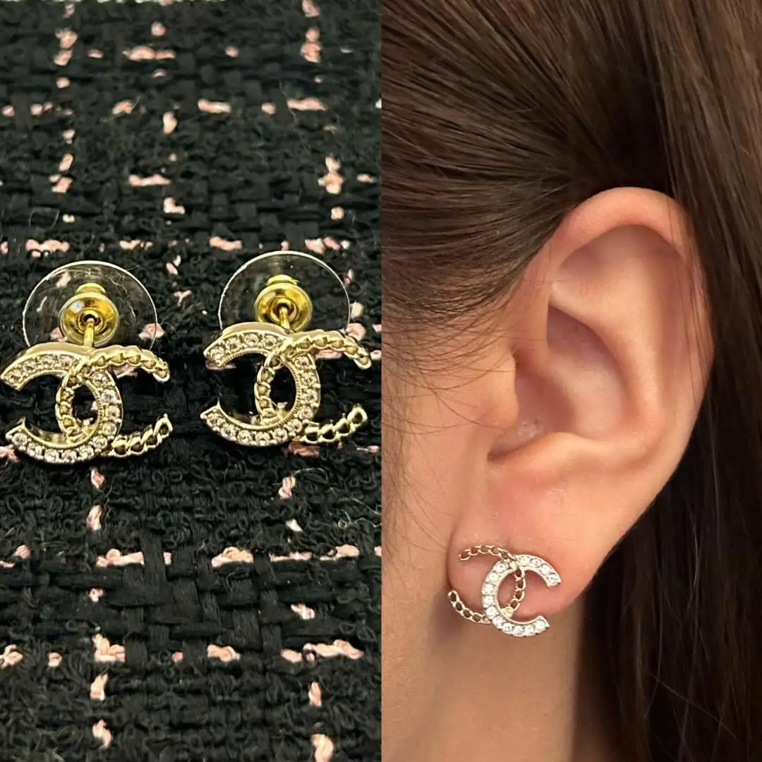 Crystal-Embellished Interlocking CC Chain Stud Earrings D13517273 — view 7