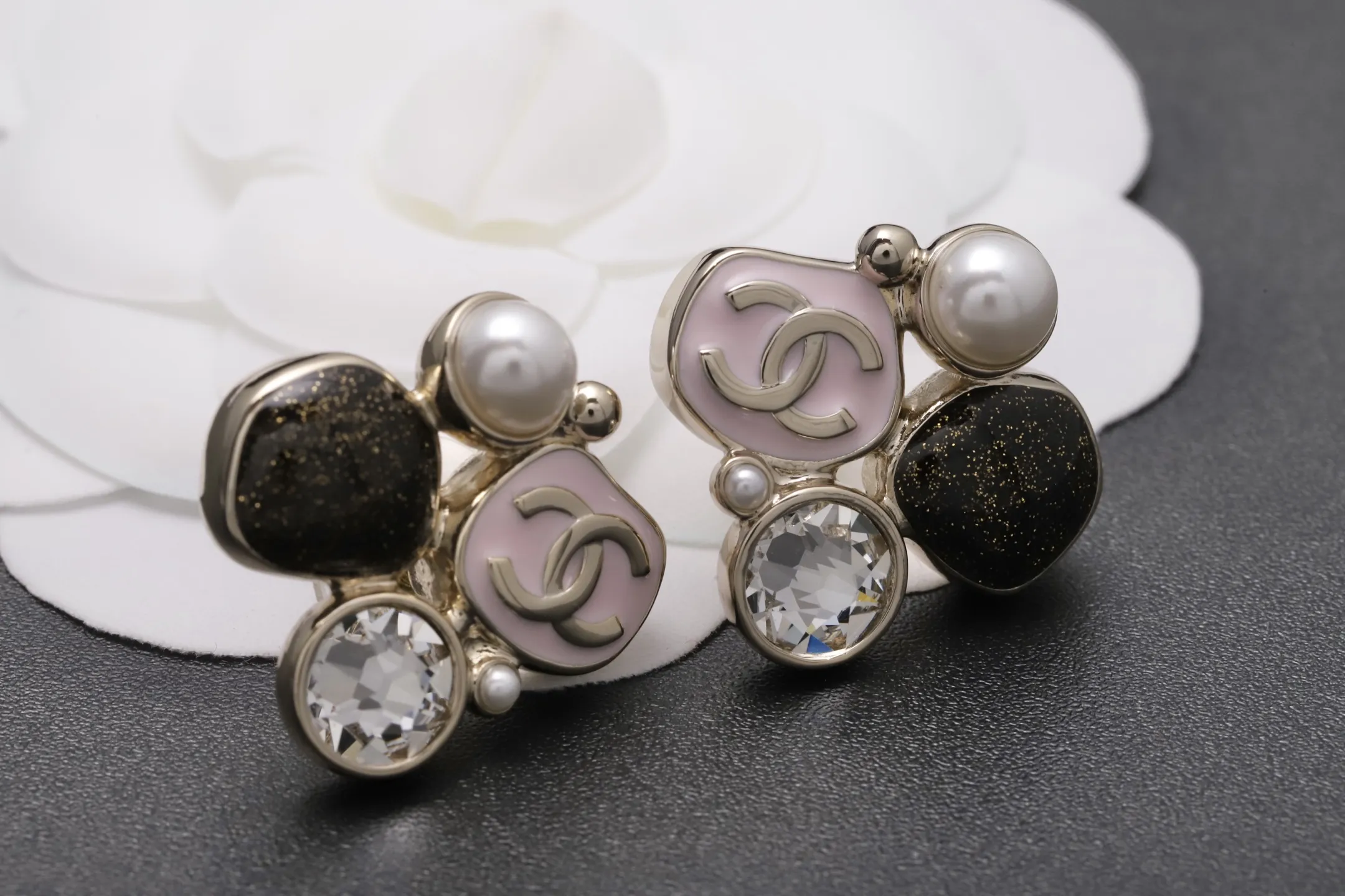 Enamel and Crystal CC Stud Earrings D14017240 — view 3