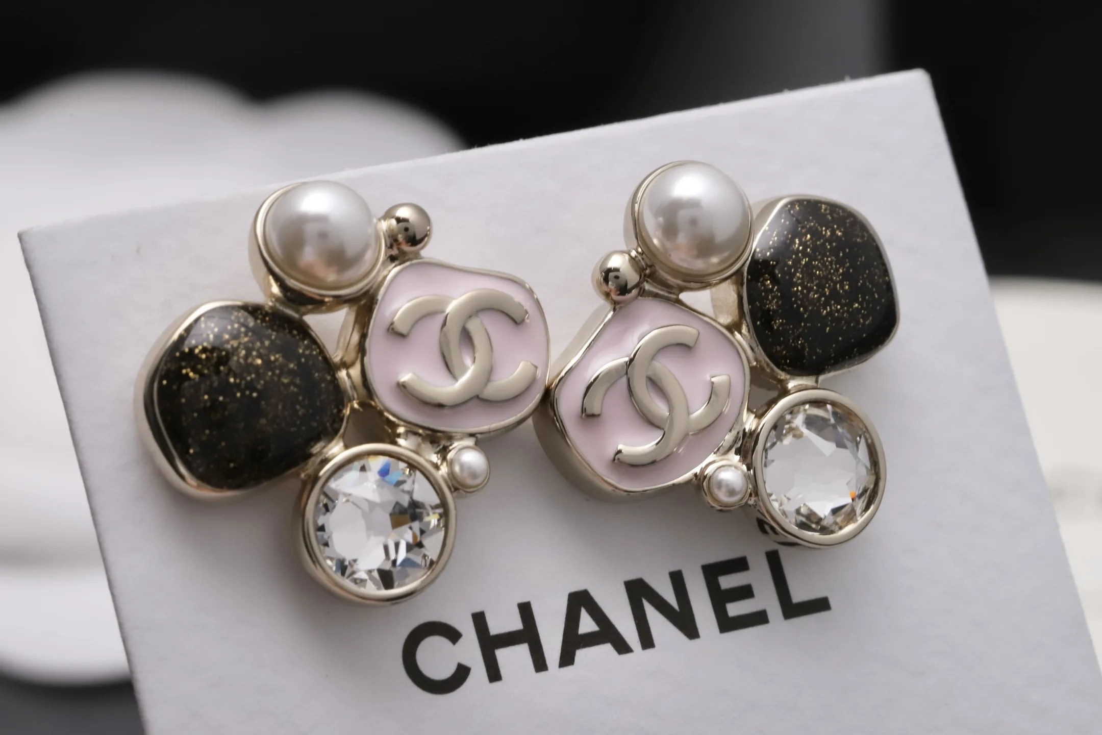 Enamel and Crystal CC Stud Earrings D14017240 — view 4
