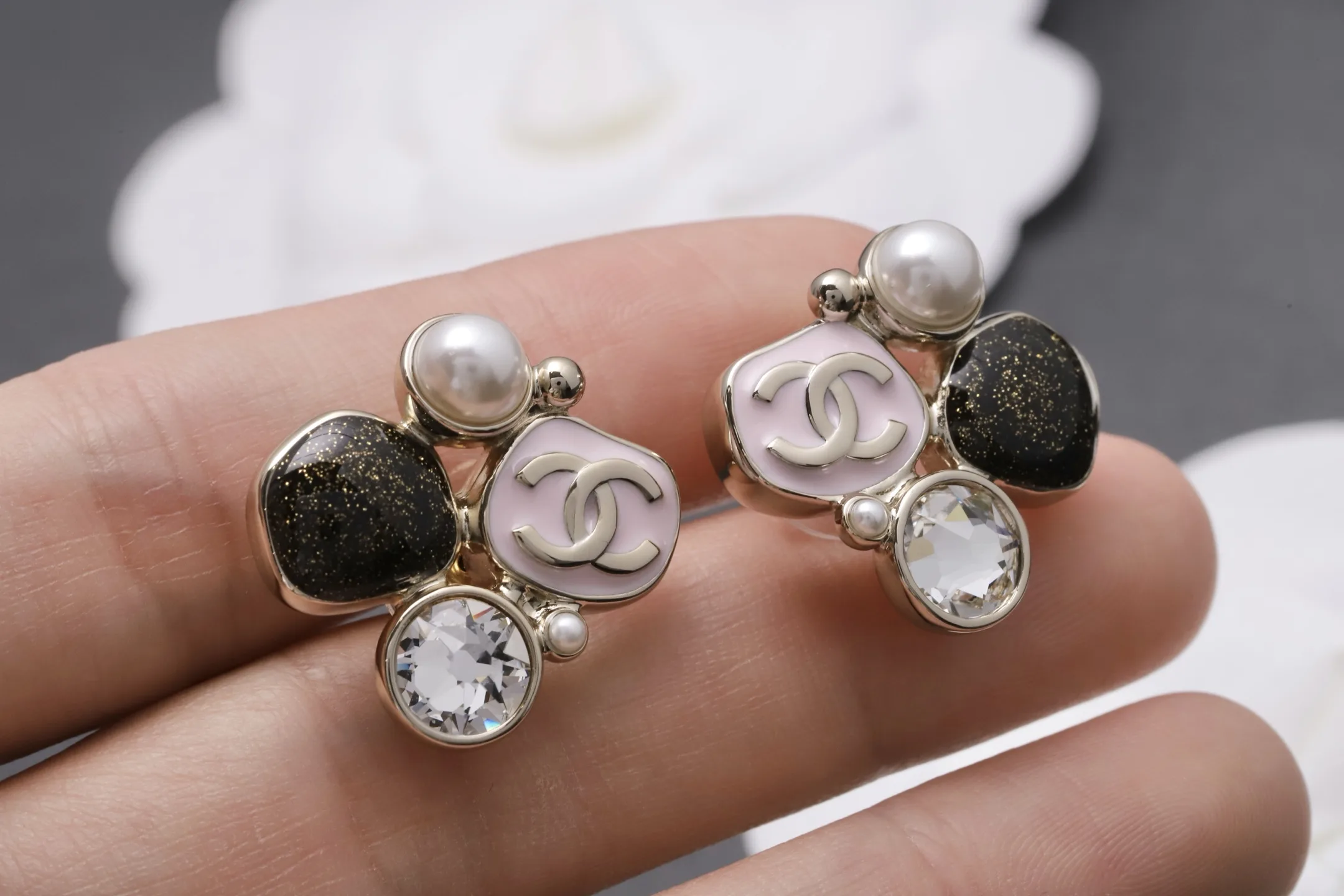 Enamel and Crystal CC Stud Earrings D14017240 — view 5