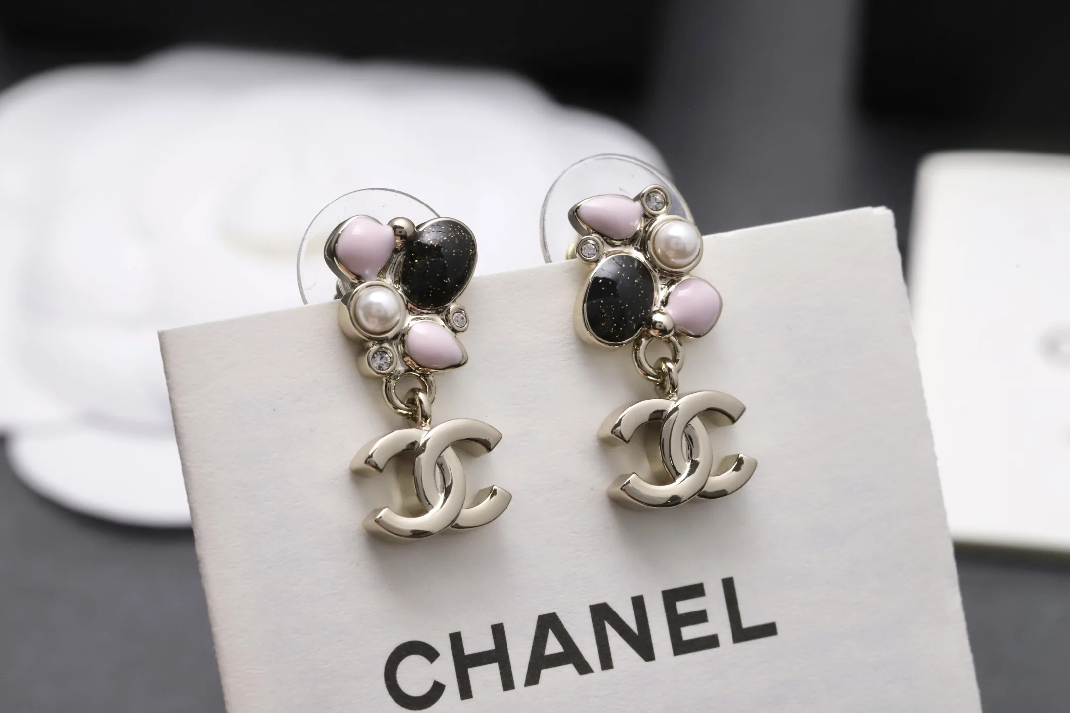 Enamel and Faux Pearl CC Drop Earrings D13517206 — view 3