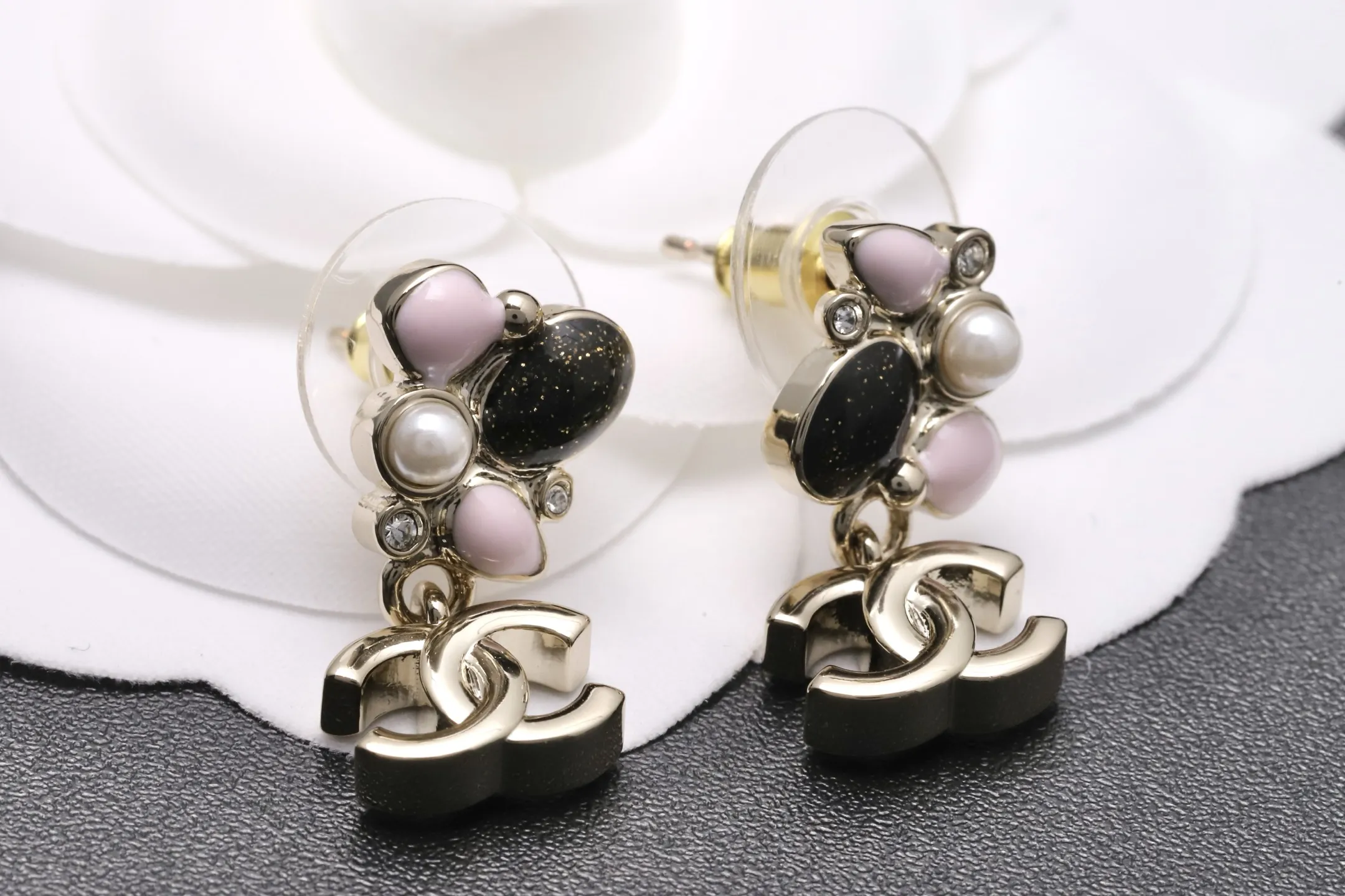 Enamel and Faux Pearl CC Drop Earrings D13517206 — view 4