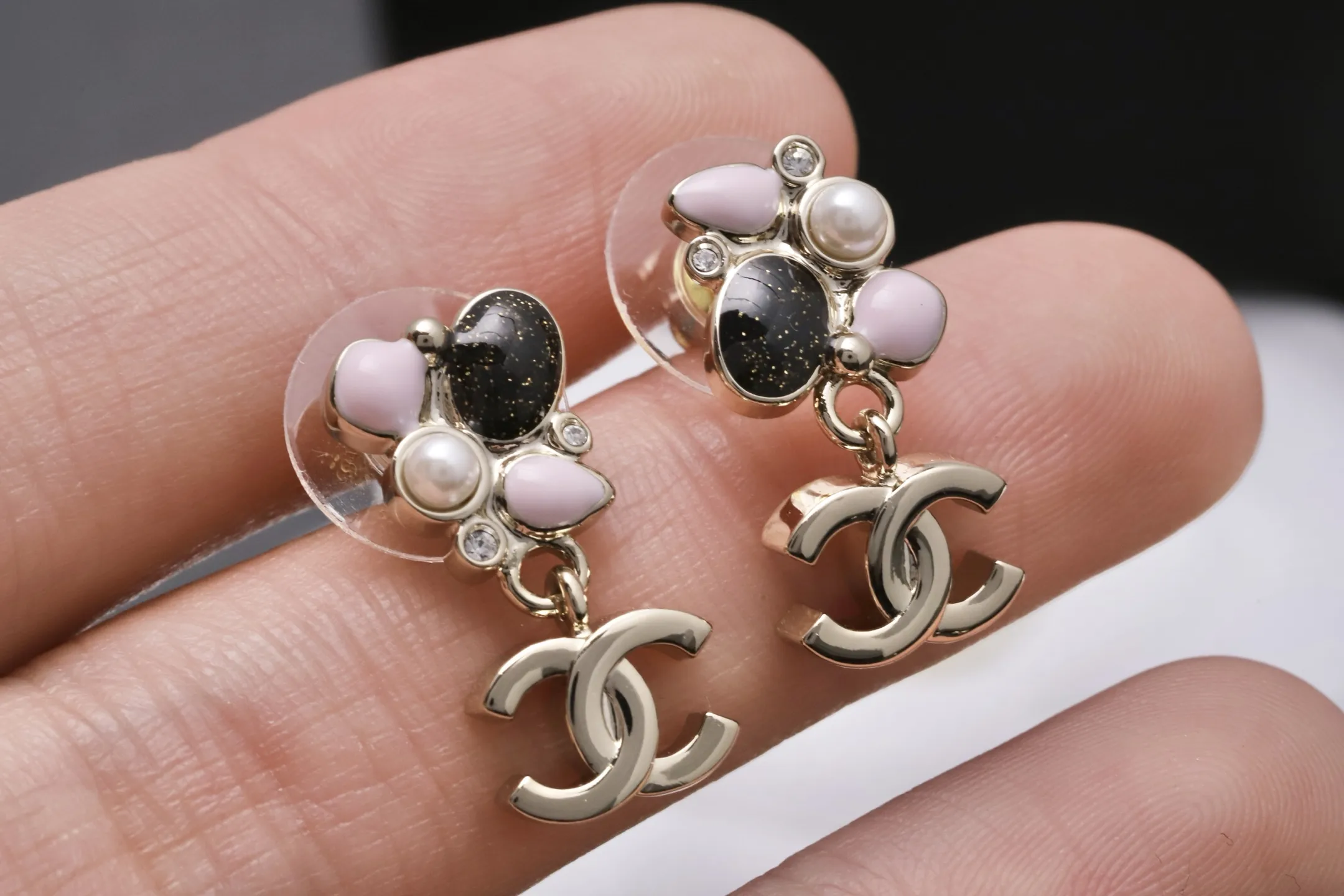 Enamel and Faux Pearl CC Drop Earrings D13517206 — view 5