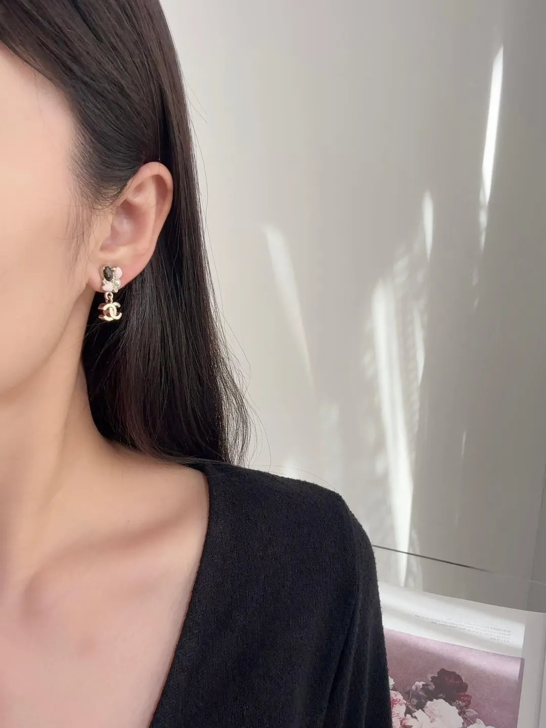 Enamel and Faux Pearl CC Drop Earrings D13517206 — view 9