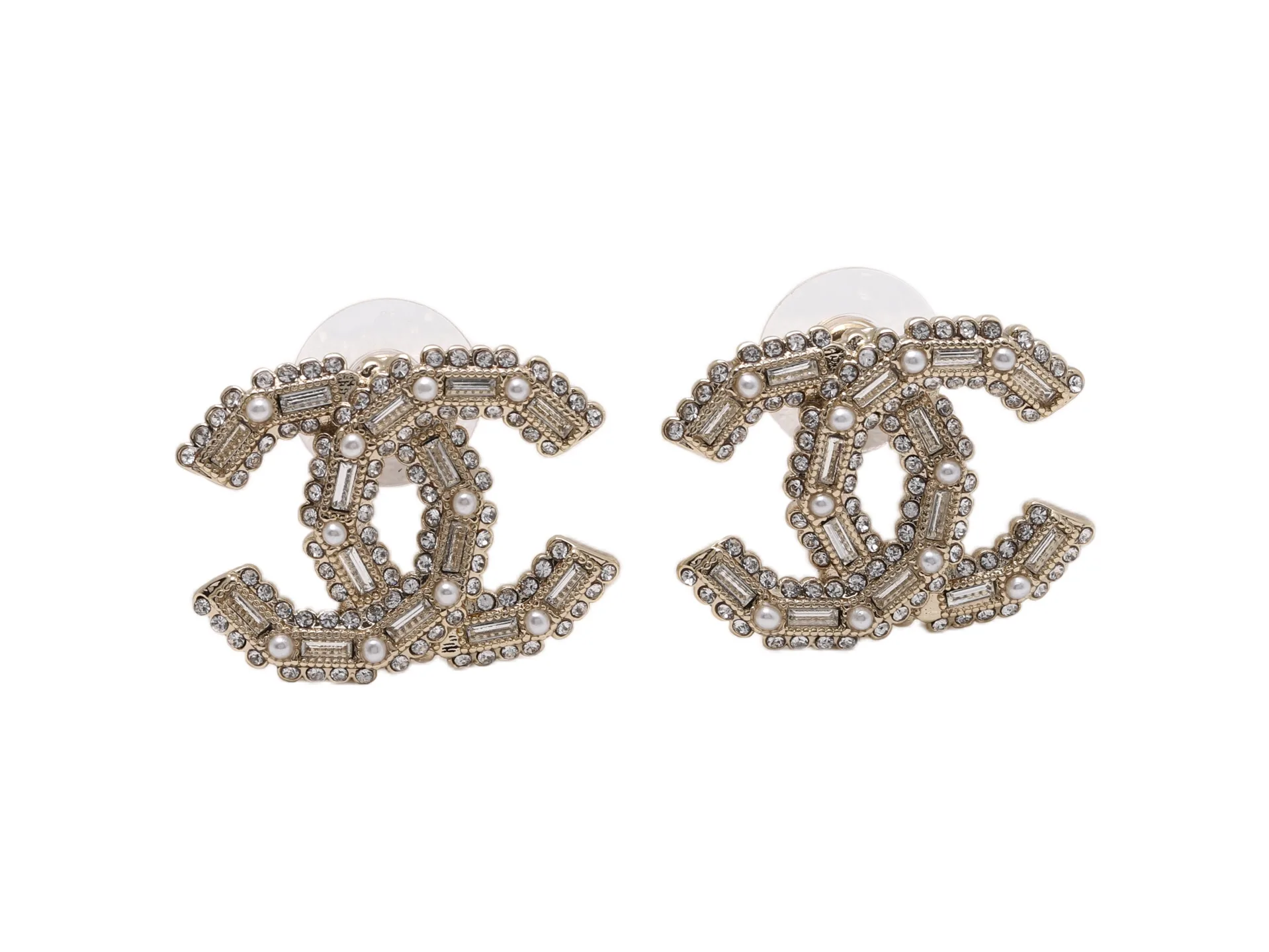 Crystal and Faux Pearl Double C Stud Earrings D14017095