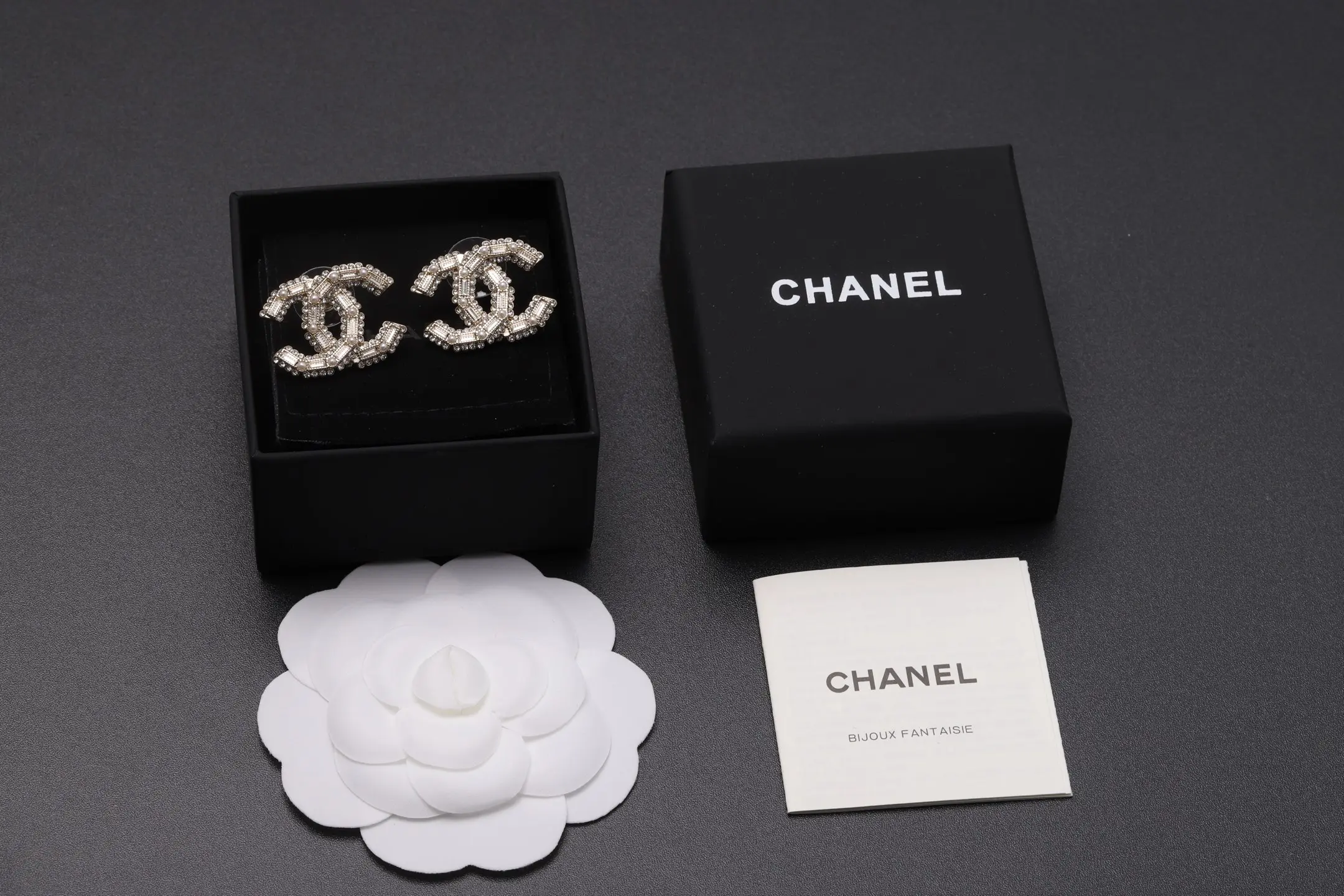 Crystal and Faux Pearl Double C Stud Earrings D14017095 — view 2