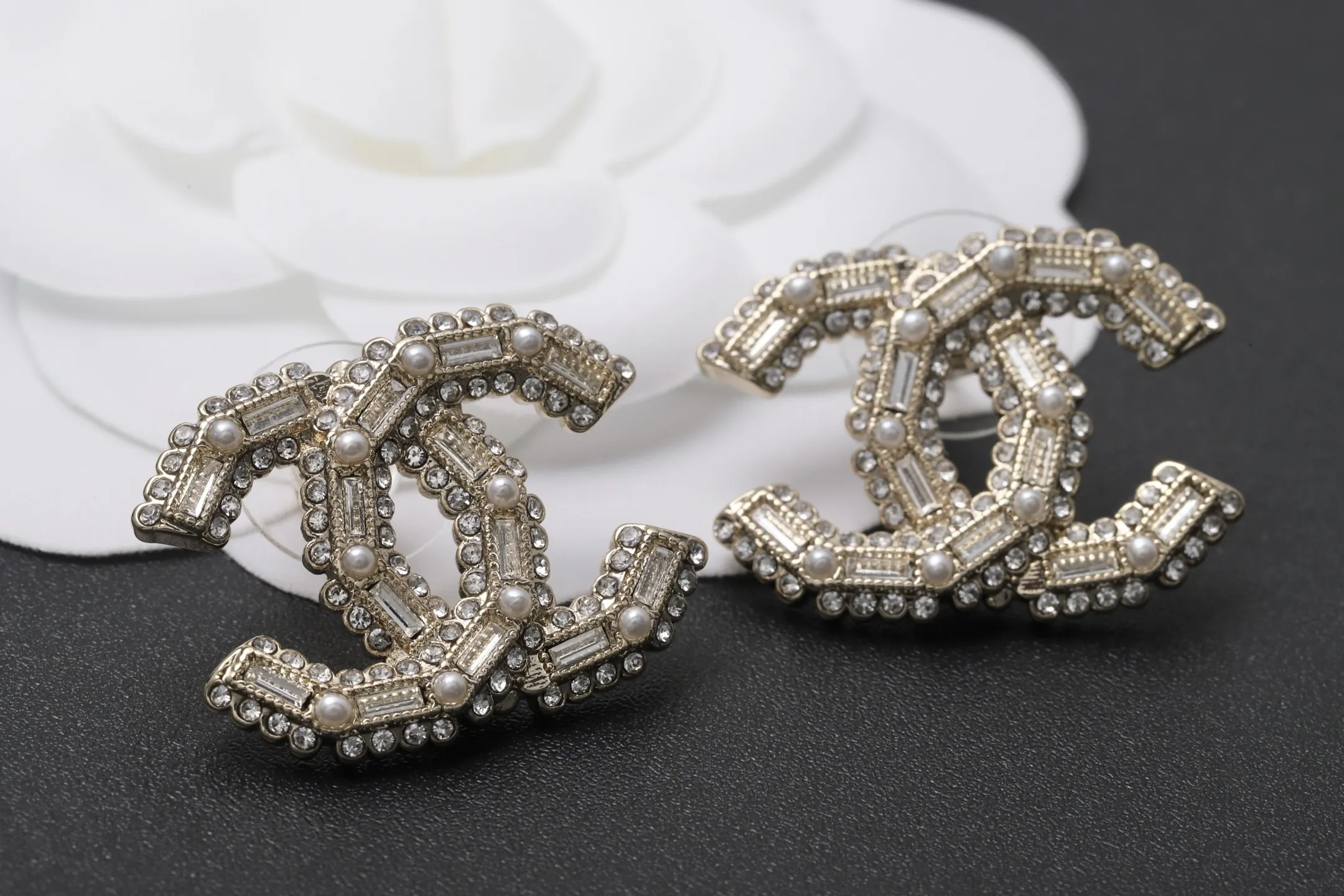 Crystal and Faux Pearl Double C Stud Earrings D14017095 — view 3