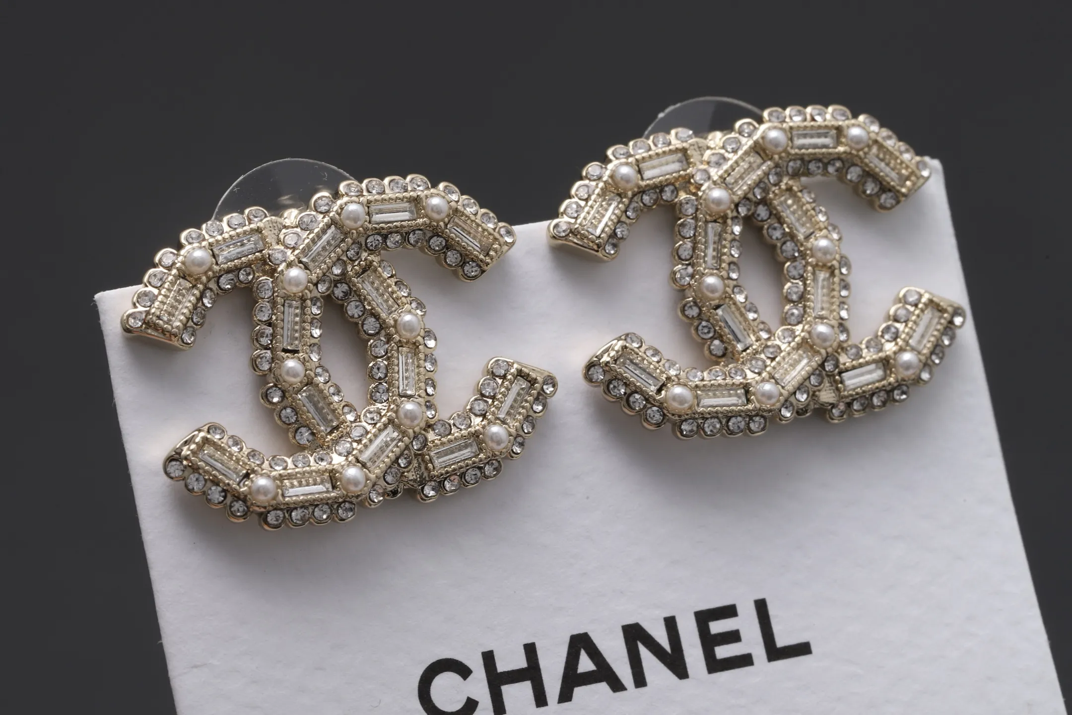 Crystal and Faux Pearl Double C Stud Earrings D14017095 — view 4