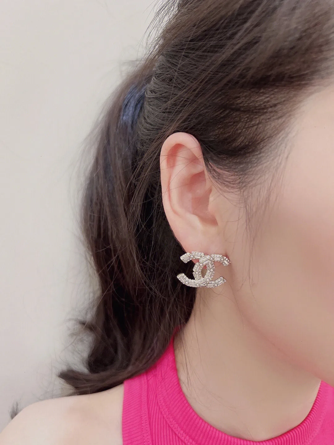 Crystal and Faux Pearl Double C Stud Earrings D14017095 — view 8