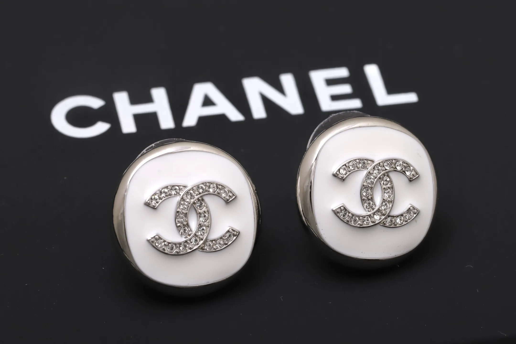 Enamel and Crystal CC Stud Earrings D14017329 — view 3