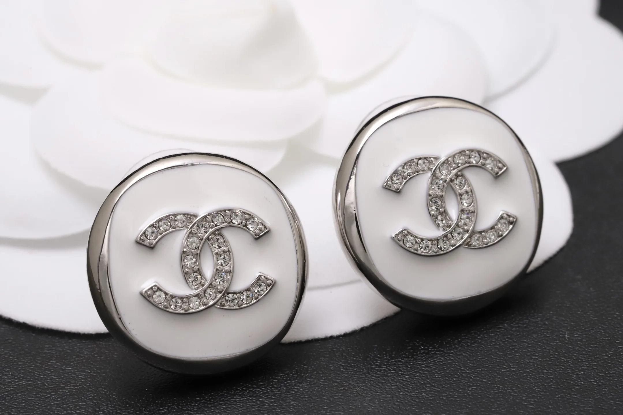 Enamel and Crystal CC Stud Earrings D14017329 — view 5