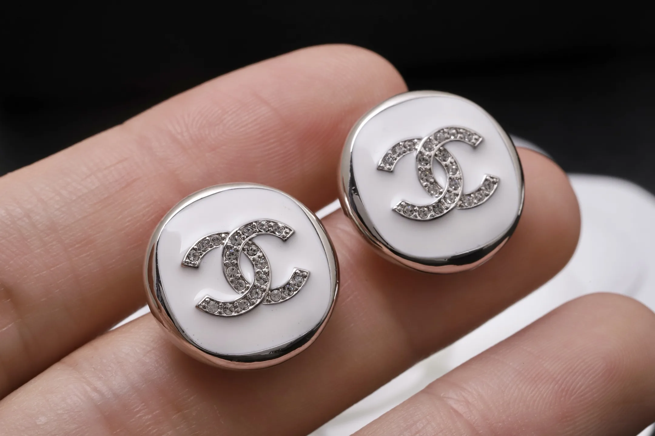 Enamel and Crystal CC Stud Earrings D14017329 — view 6