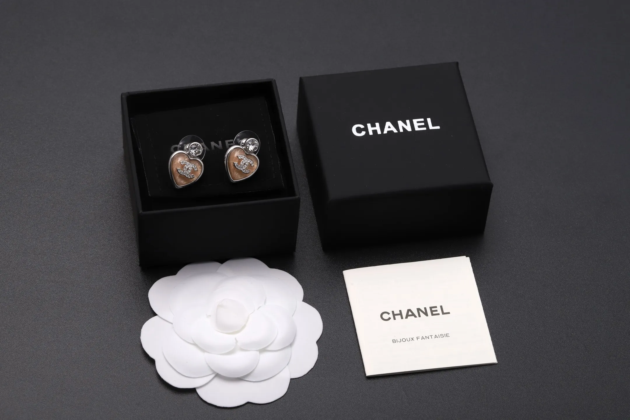 Heart Resin and Crystal CC Stud Earrings D14517133 — view 2