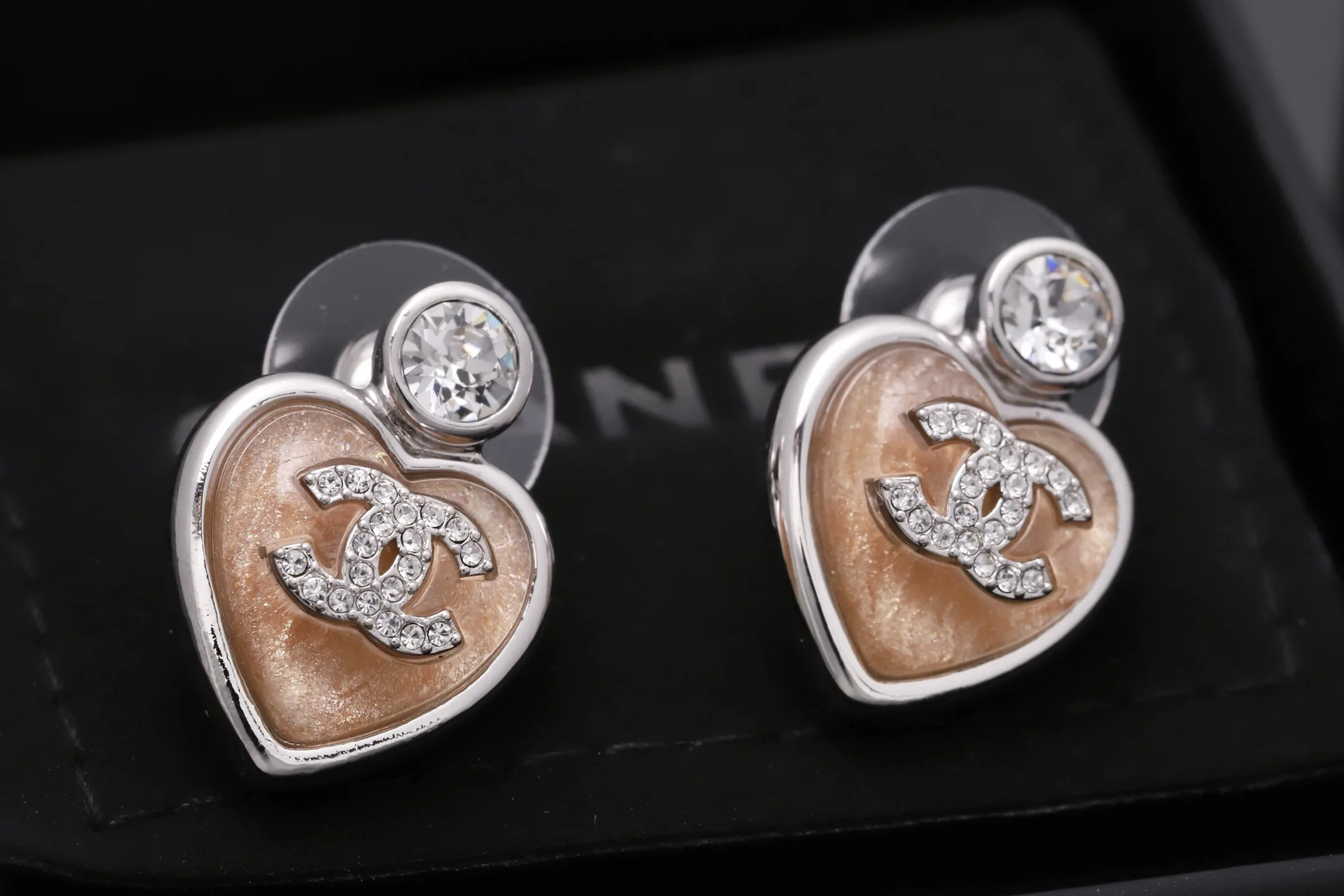 Heart Resin and Crystal CC Stud Earrings D14517133 — view 3