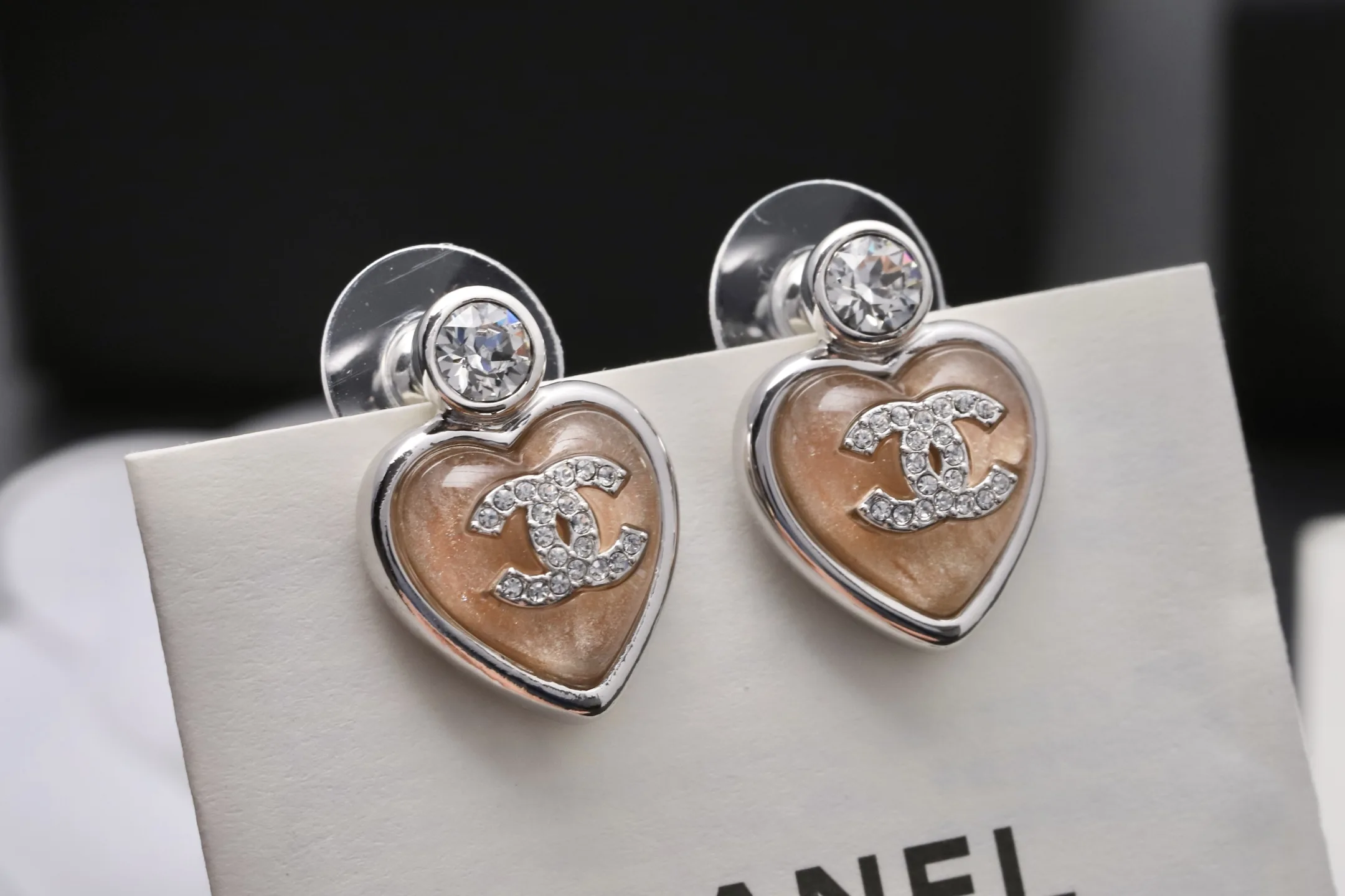 Heart Resin and Crystal CC Stud Earrings D14517133 — view 5