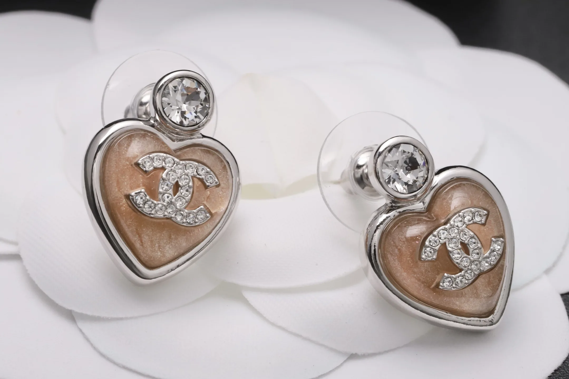 Heart Resin and Crystal CC Stud Earrings D14517133 — view 6