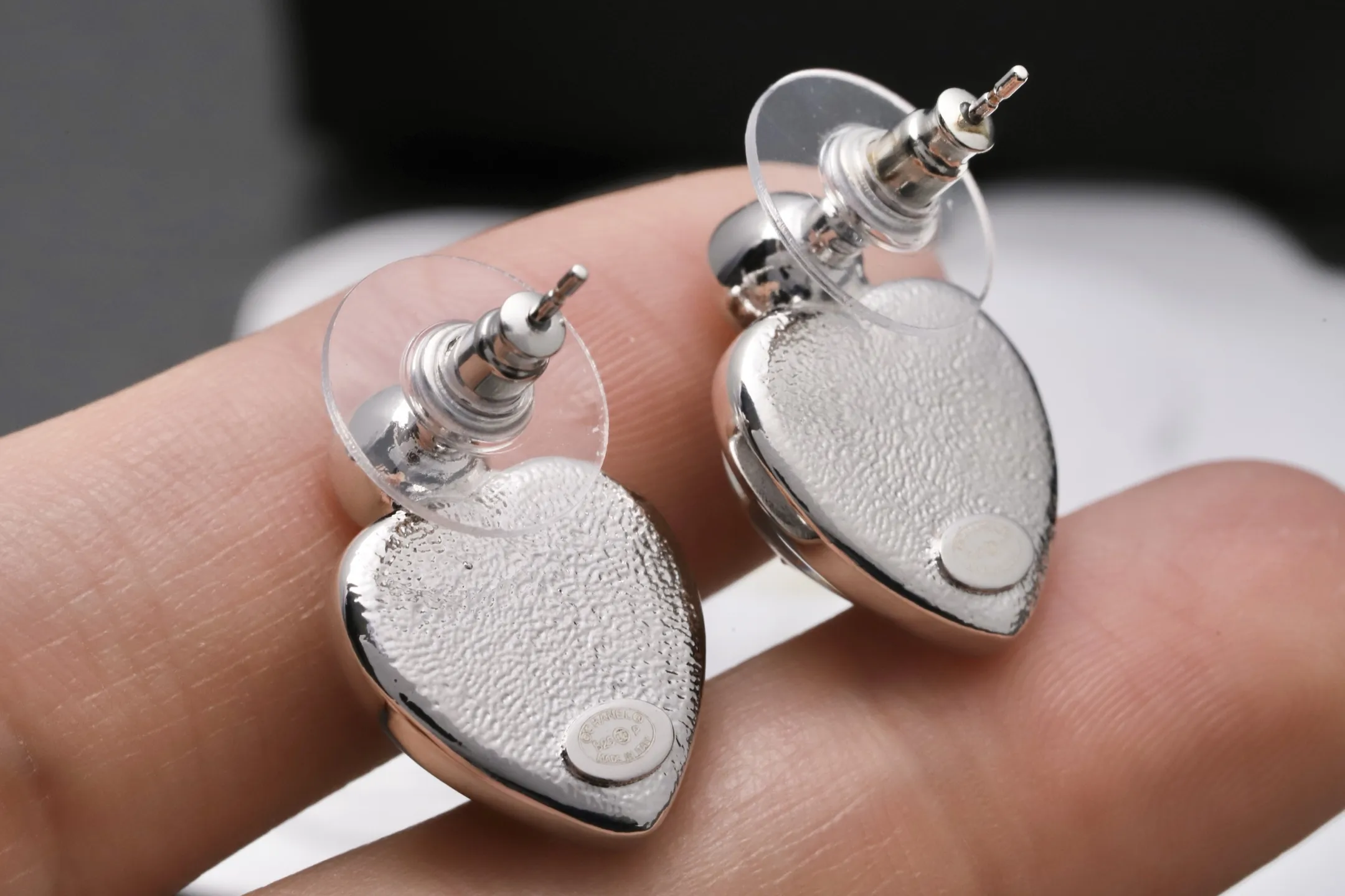 Heart Resin and Crystal CC Stud Earrings D14517133 — view 7