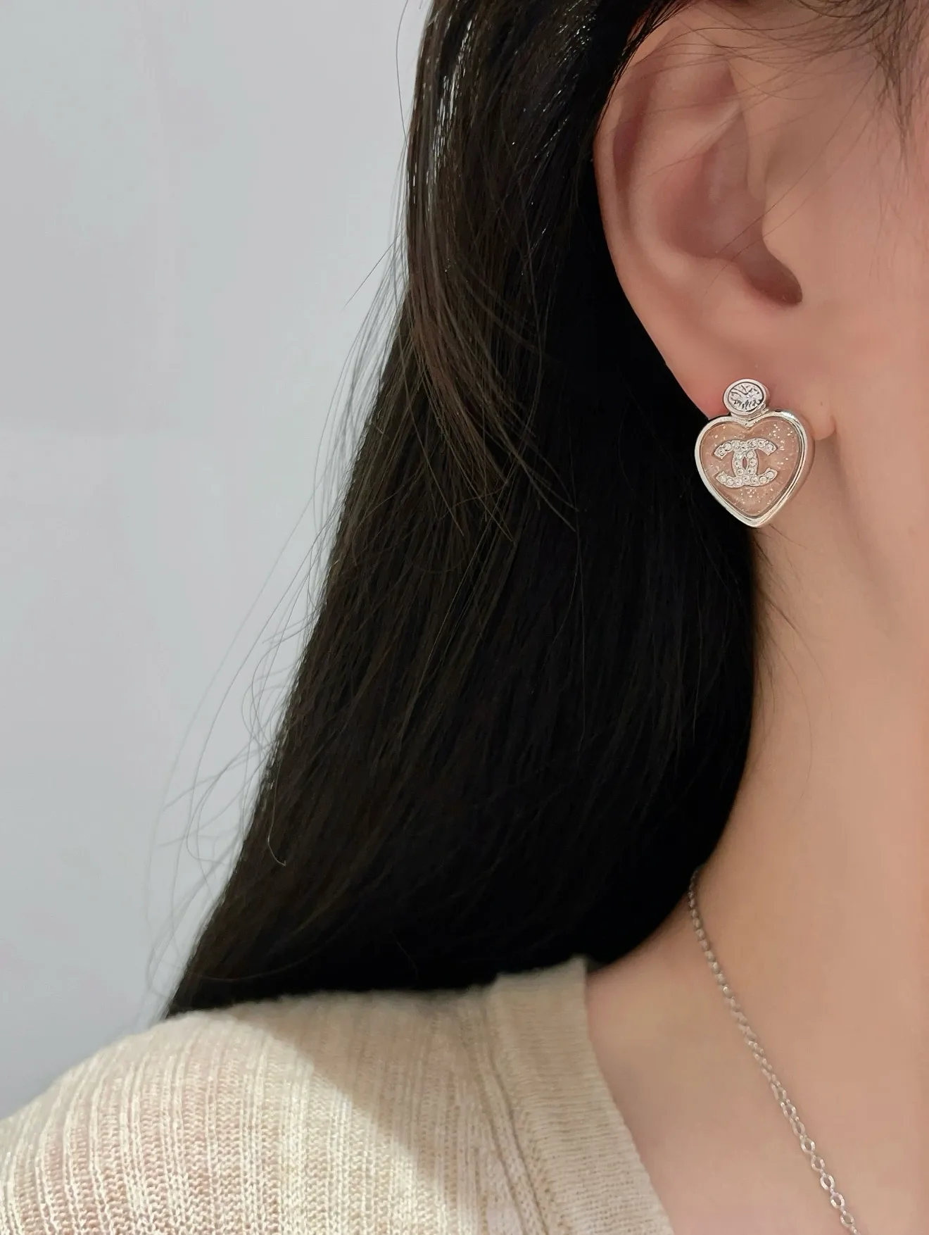 Heart Resin and Crystal CC Stud Earrings D14517133 — view 8
