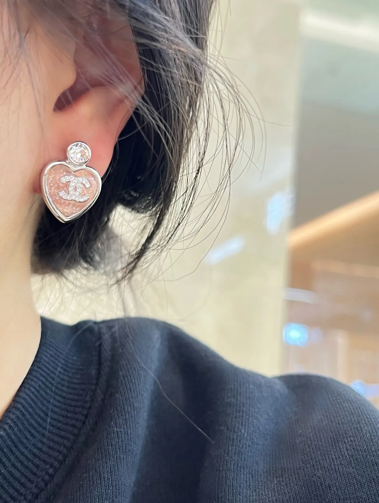 Heart Resin and Crystal CC Stud Earrings D14517133 — view 9