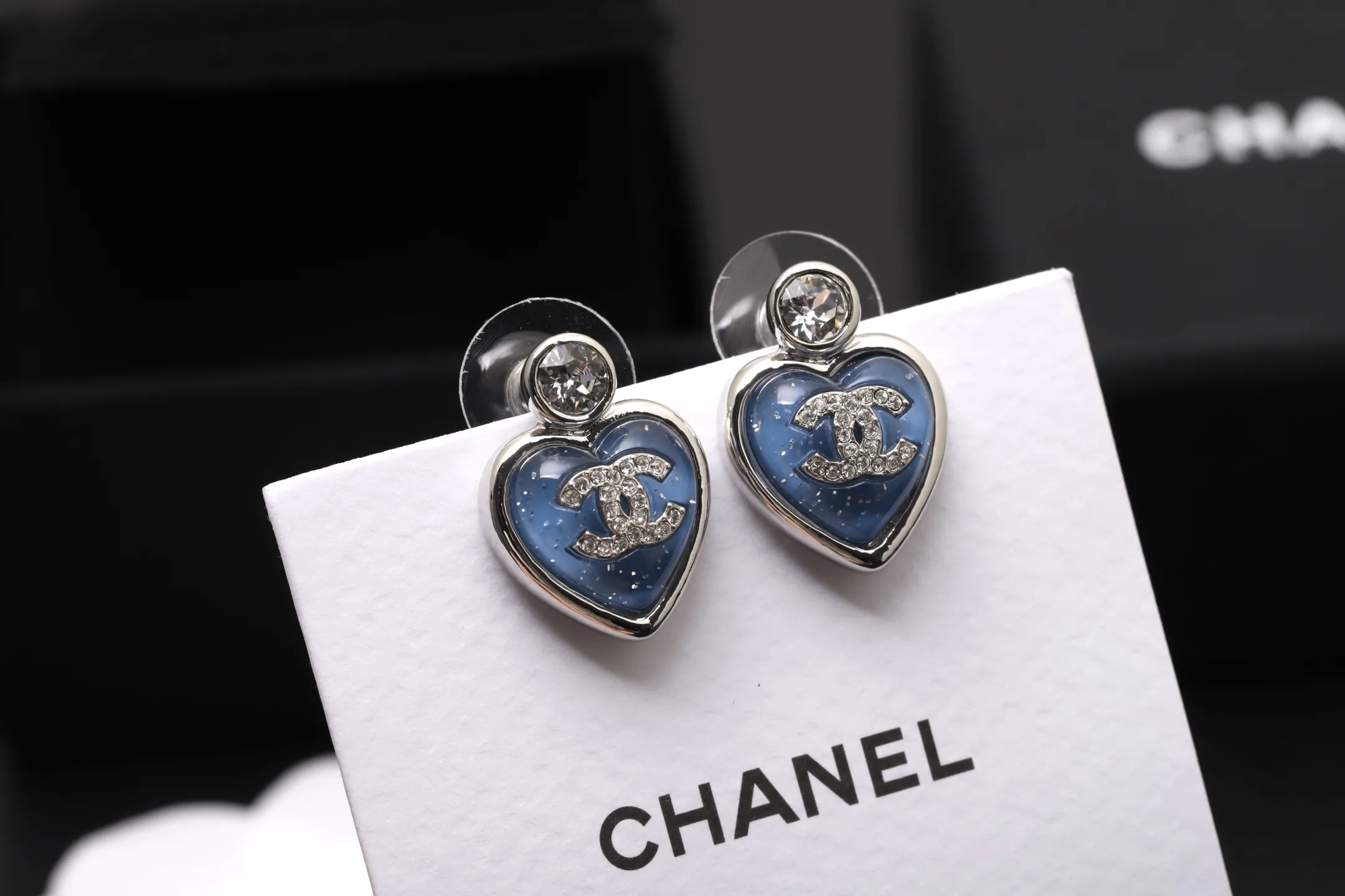 Heart Resin and Crystal CC Stud Earrings D14517435 — view 2