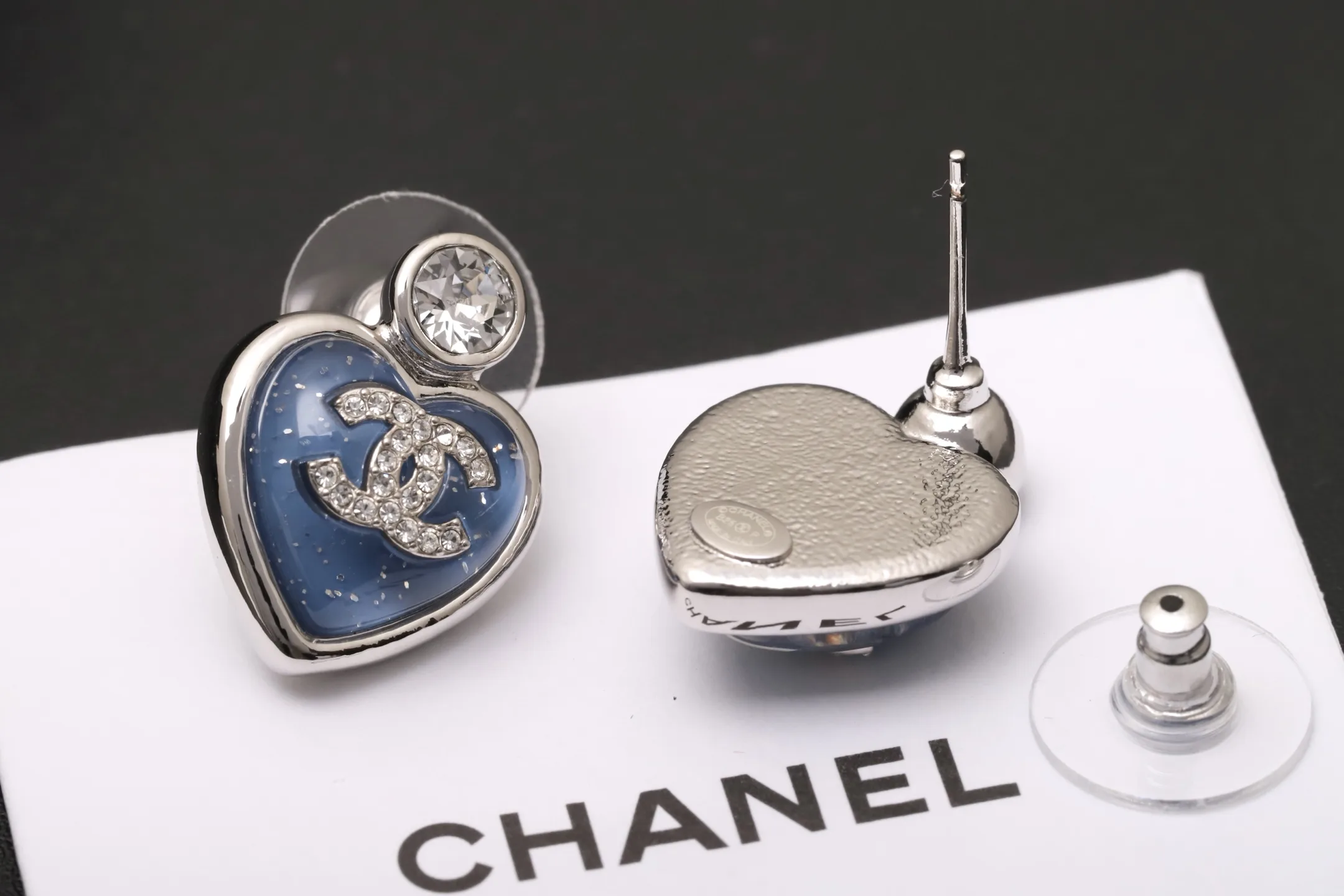 Heart Resin and Crystal CC Stud Earrings D14517435 — view 4