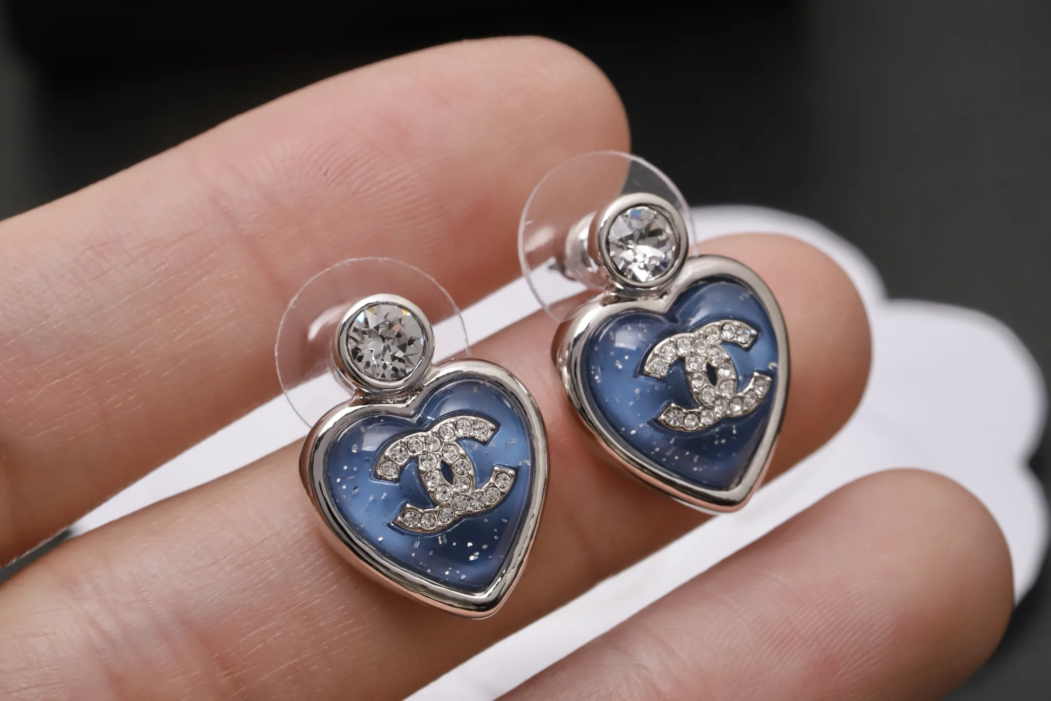 Heart Resin and Crystal CC Stud Earrings D14517435 — view 5